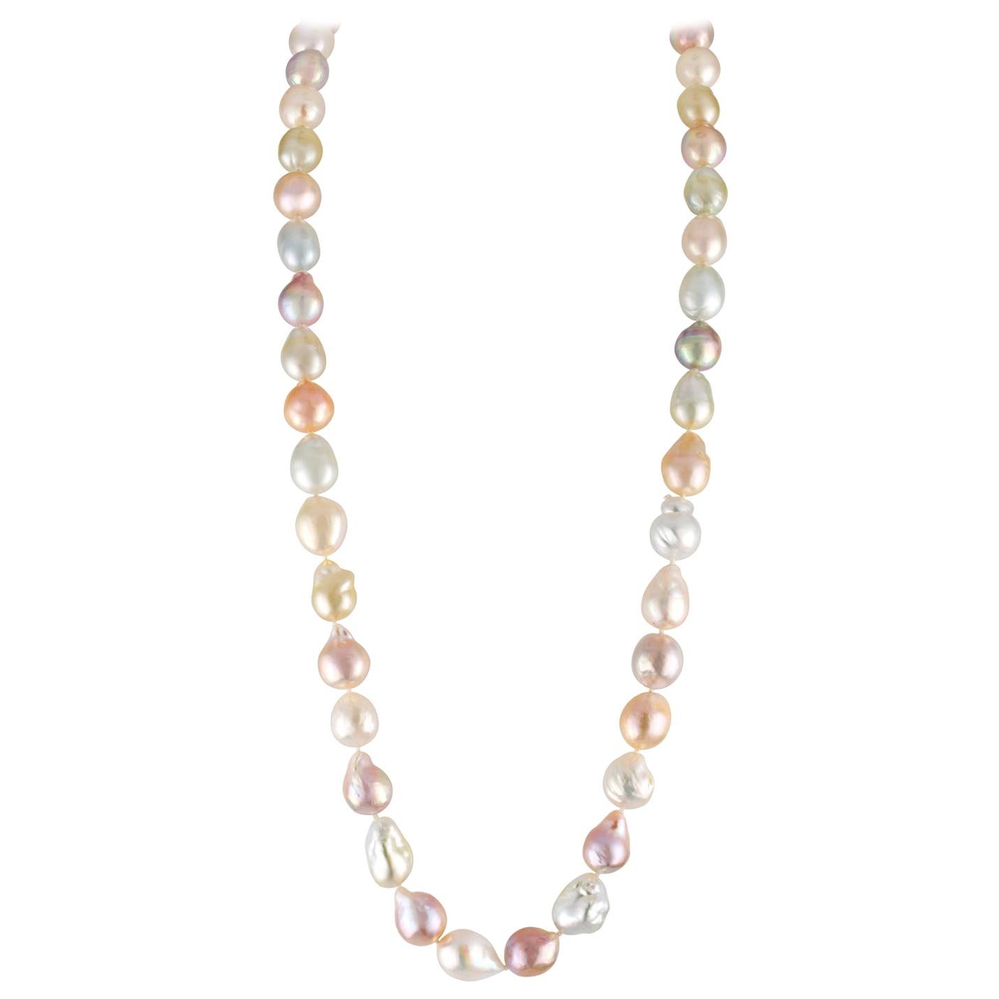 South Sea and Freshwater Natural Color Baroque Cultured Pearl Rope Necklace For Sale