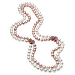 South Sea and Pink Freshwater Necklace with Diamond Flowers