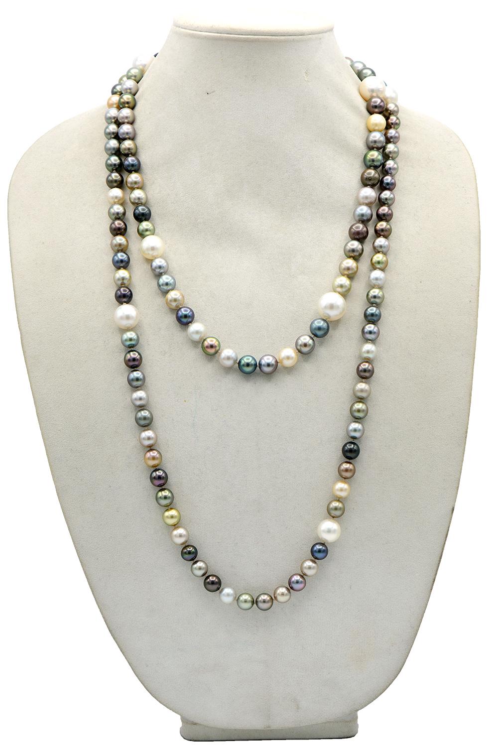 Contemporary South Sea and Tahitian Multi-Color Pearl Rope