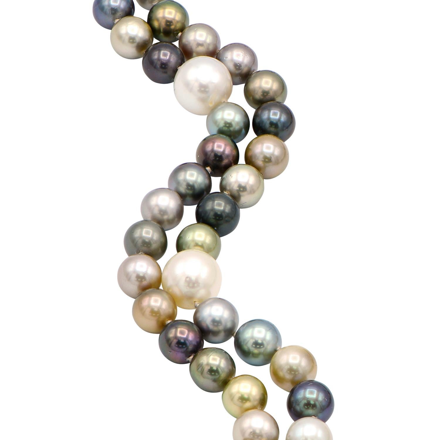 Round Cut South Sea and Tahitian Multi-Color Pearl Rope