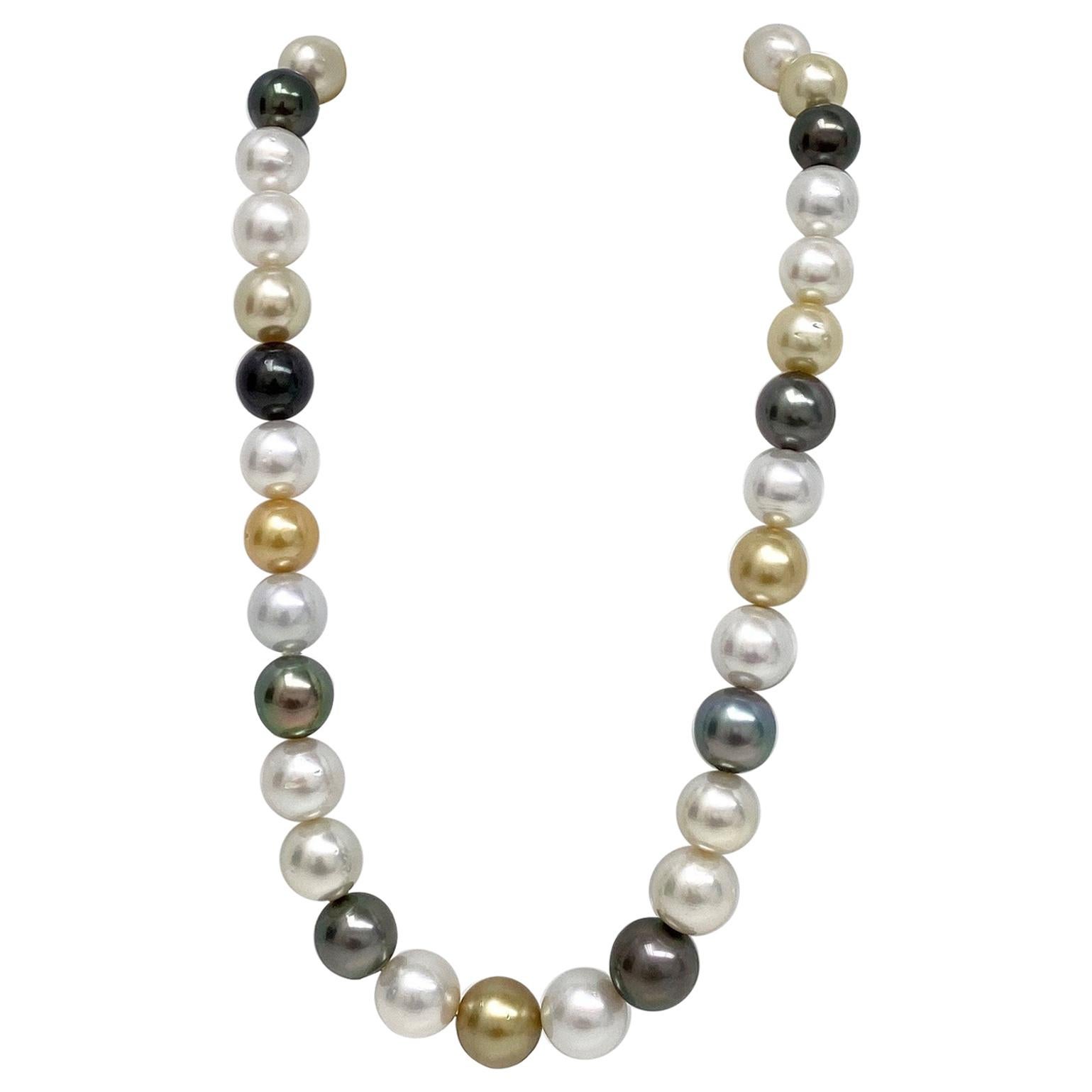 Long round AAA 35 inch 13-14mm white freshwater cultured pearl necklace 14k white gold clasp 