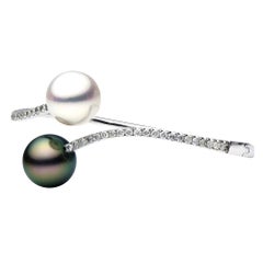 South Sea Pearl & Tahitian Diamond Bypass Bangle Bracelet 1.03 CTTW 12-13MM 18KT