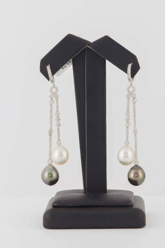 South Sea and Tahitian Pearl Diamond Gold Dangle Earrings