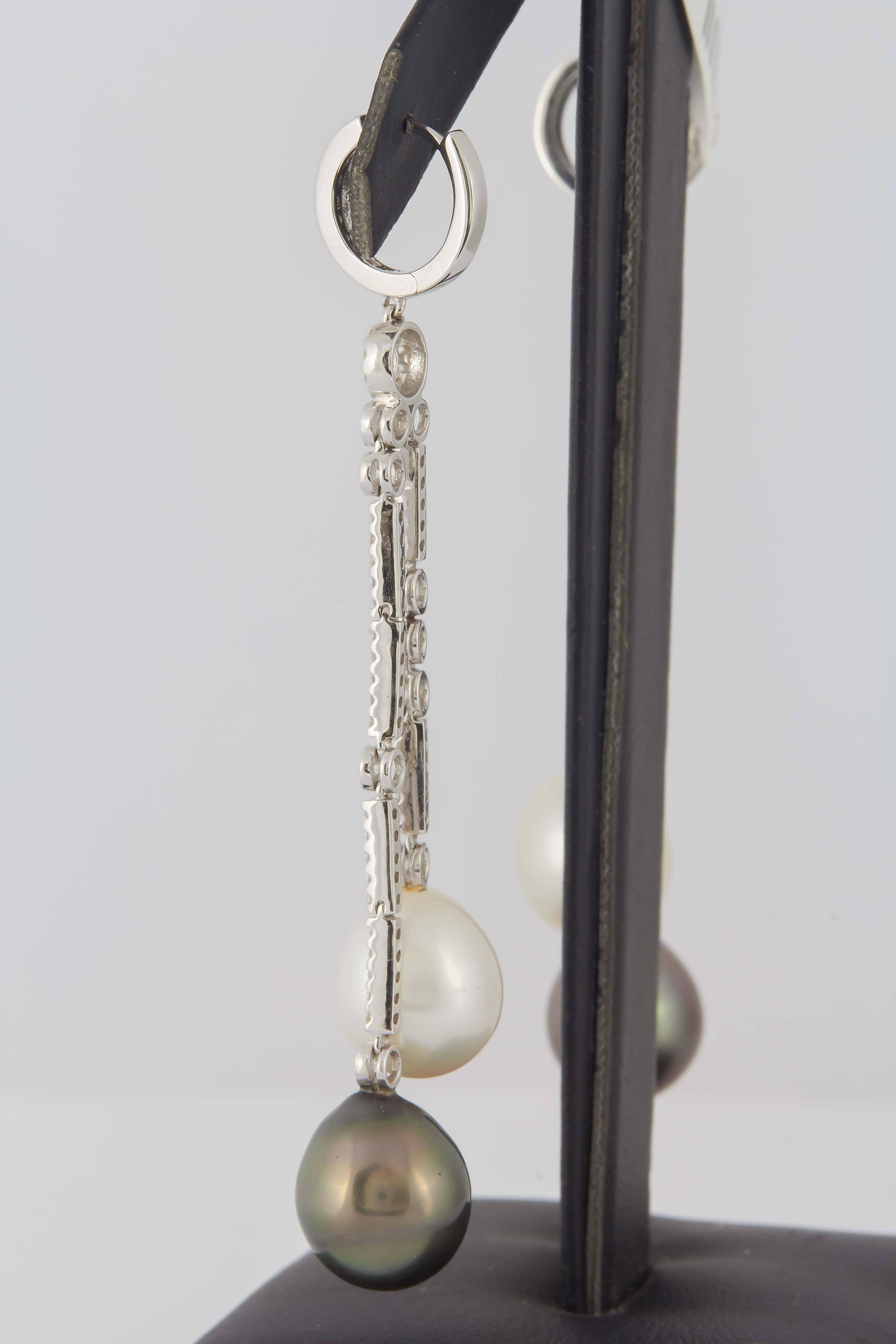 Women's South Sea and Tahitian Pearl Diamond Gold Dangle Earrings