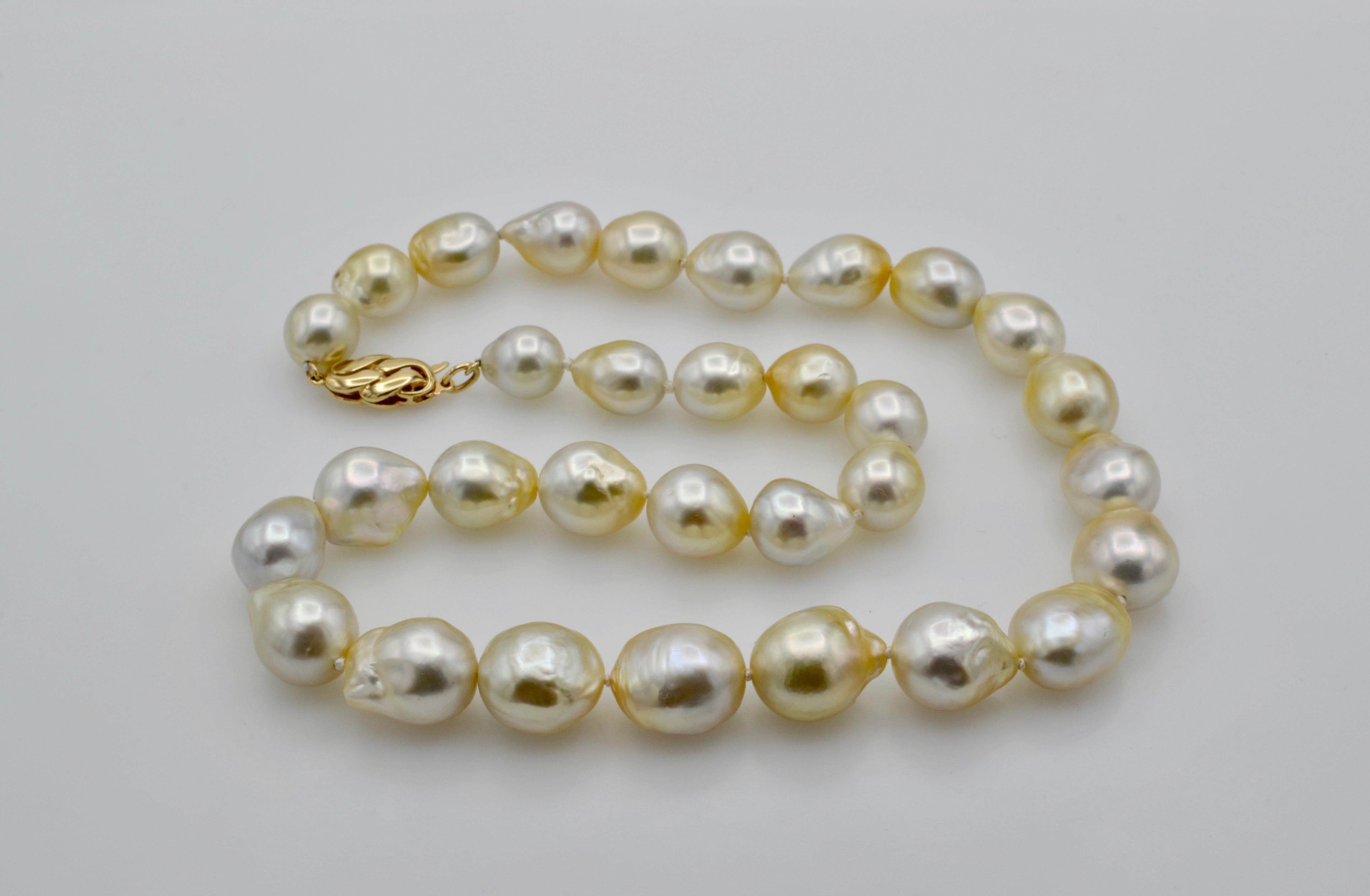 South Sea Pearl White Baroque Necklace 14 Karat Gold 4