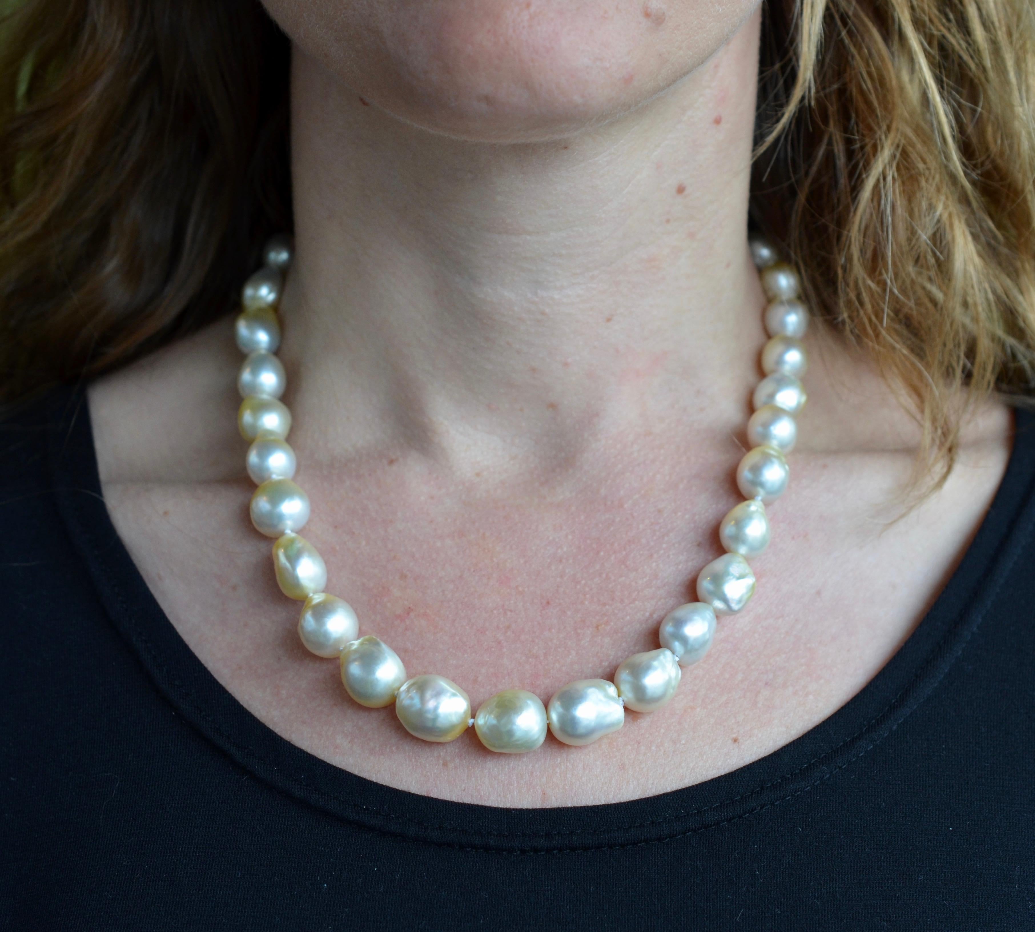 South Sea Pearl White Baroque Necklace 14 Karat Gold 5
