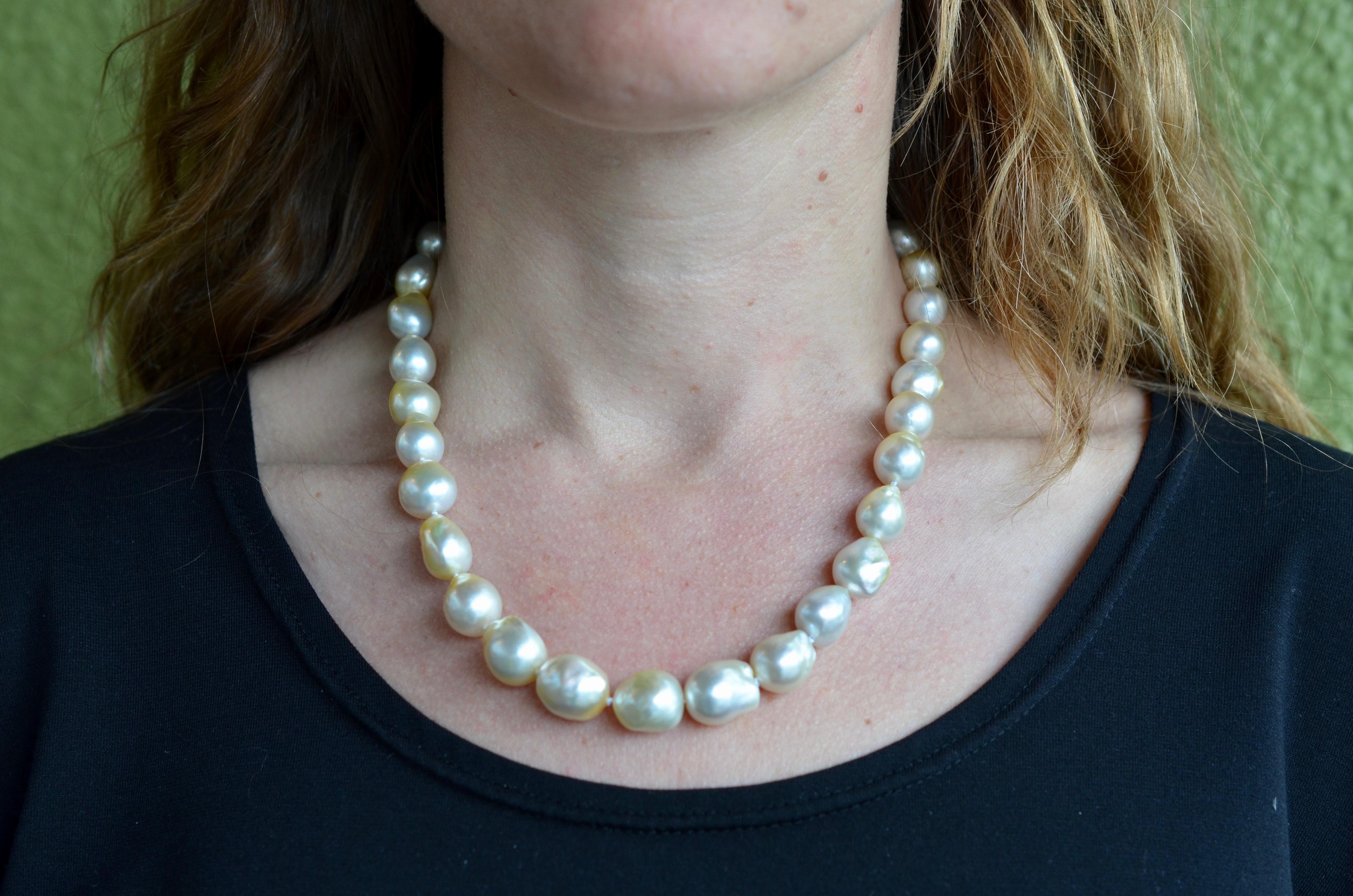 South Sea Pearl White Baroque Necklace 14 Karat Gold 6
