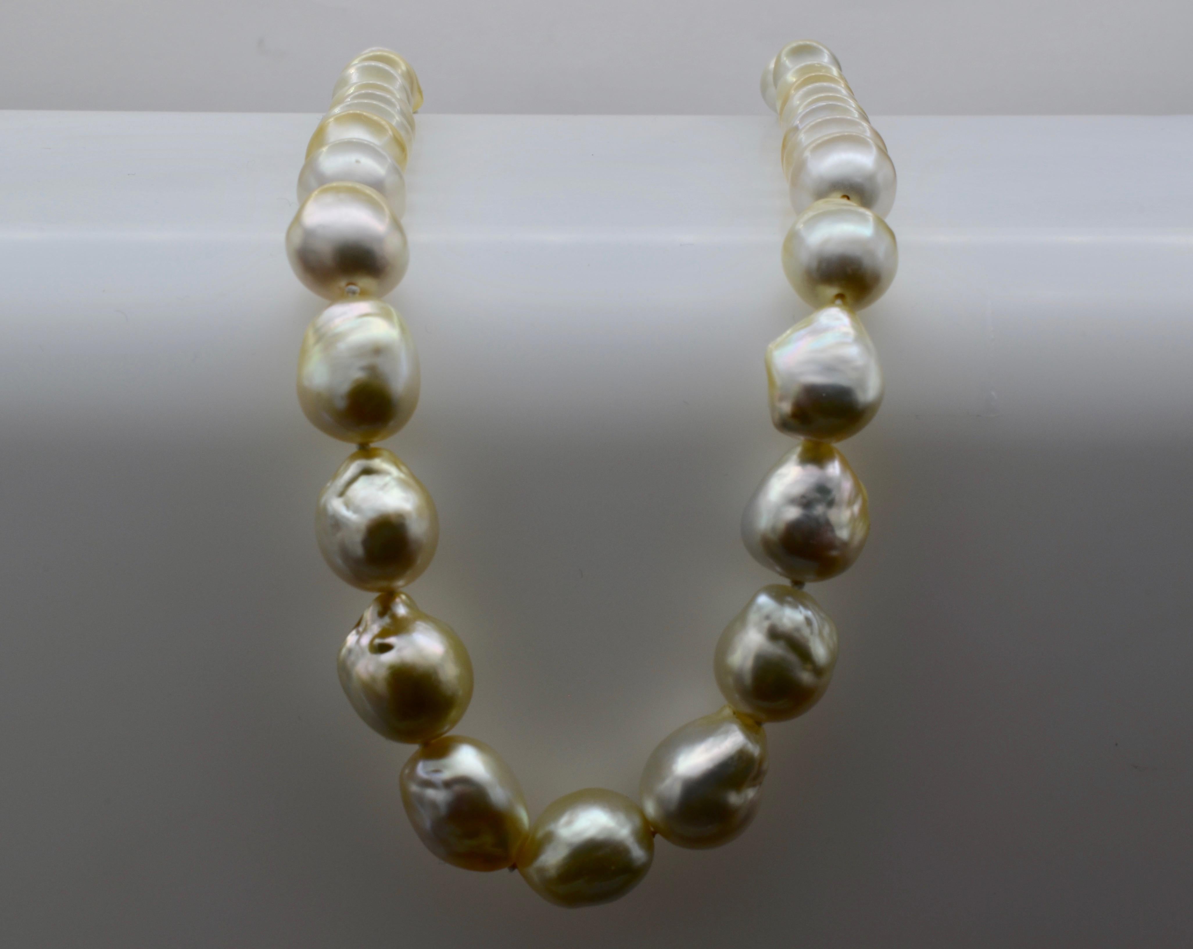 Baroque Revival South Sea Pearl White Baroque Necklace 14 Karat Gold