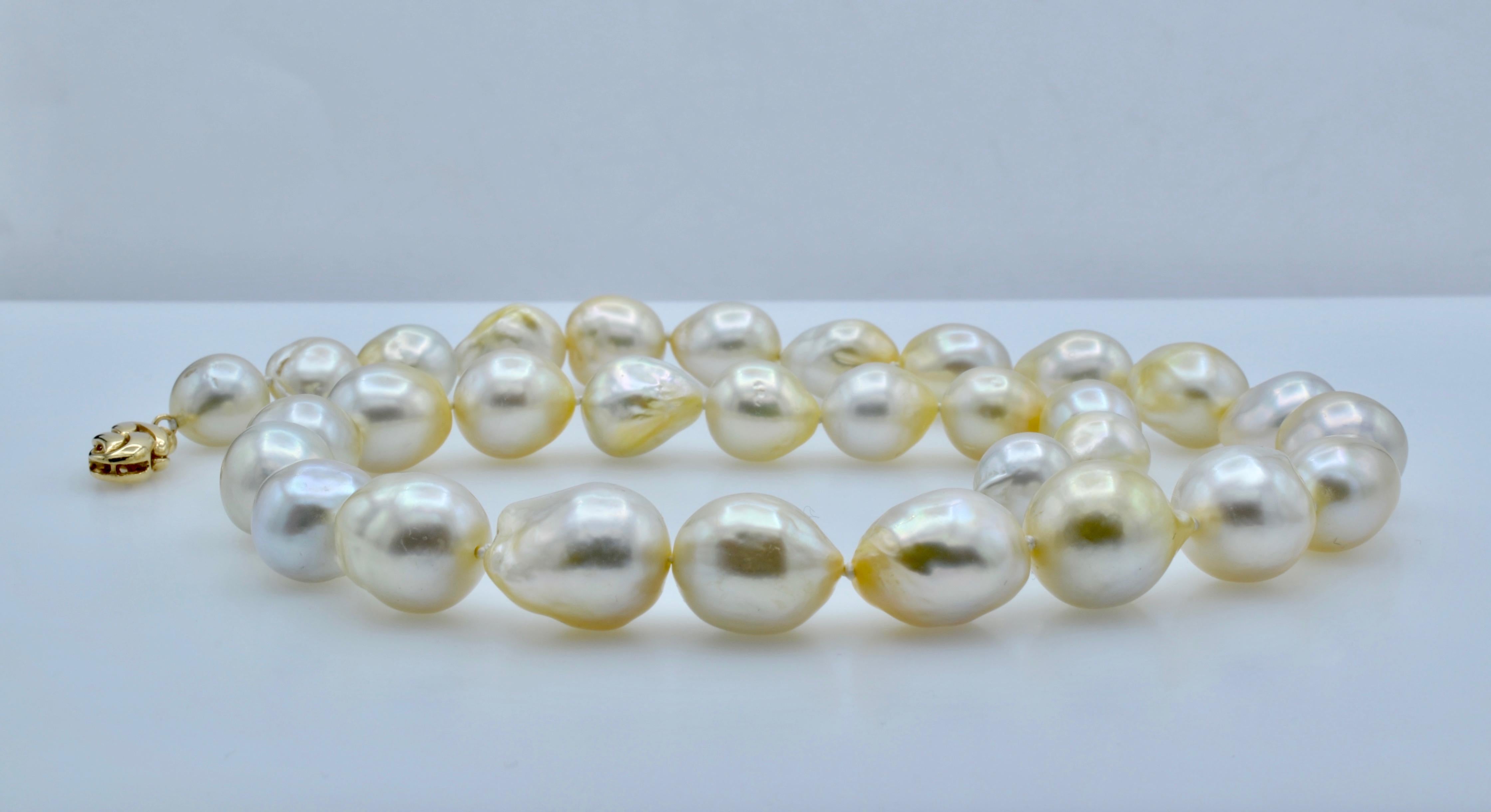 South Sea Pearl White Baroque Necklace 14 Karat Gold In Excellent Condition In Berkeley, CA