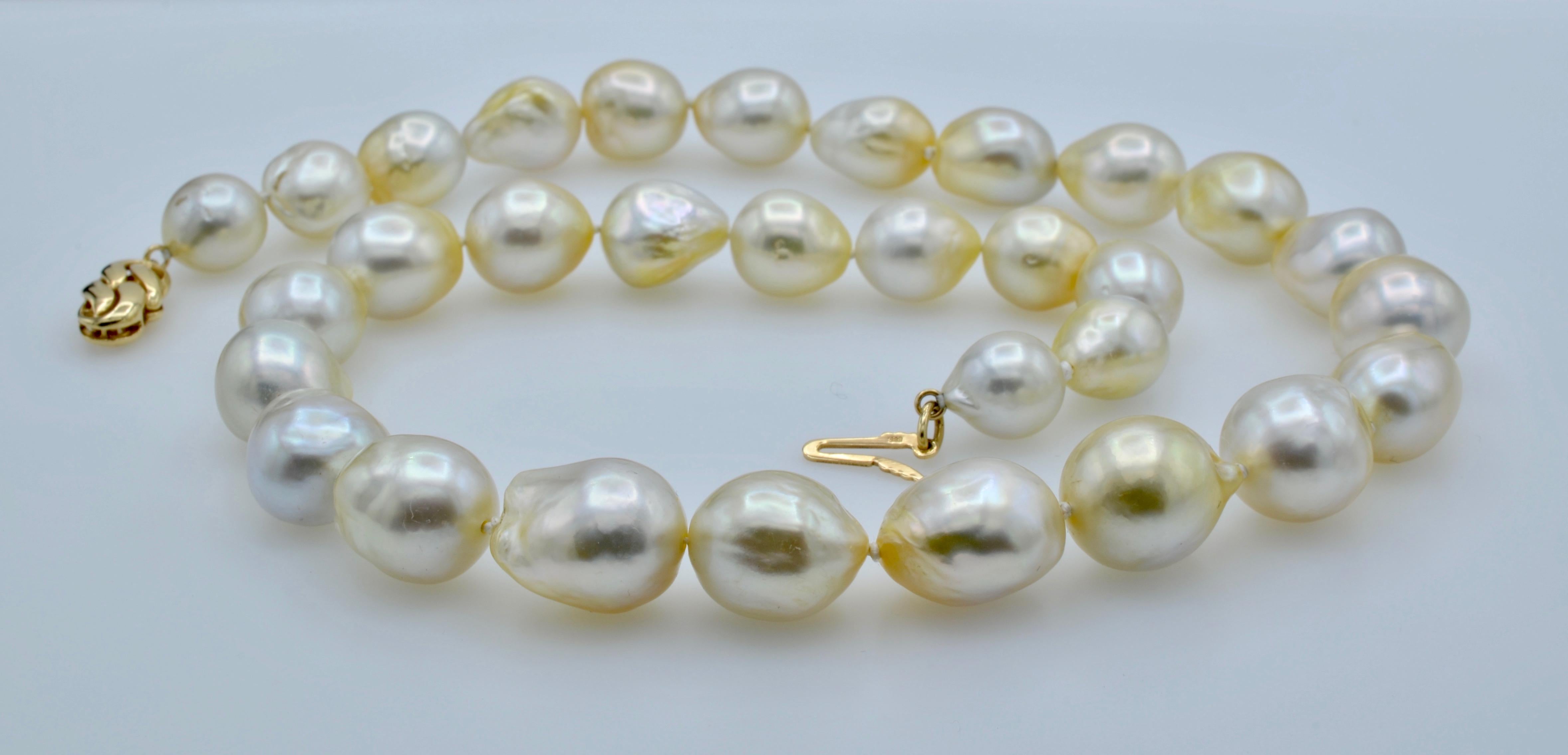 Women's or Men's South Sea Pearl White Baroque Necklace 14 Karat Gold