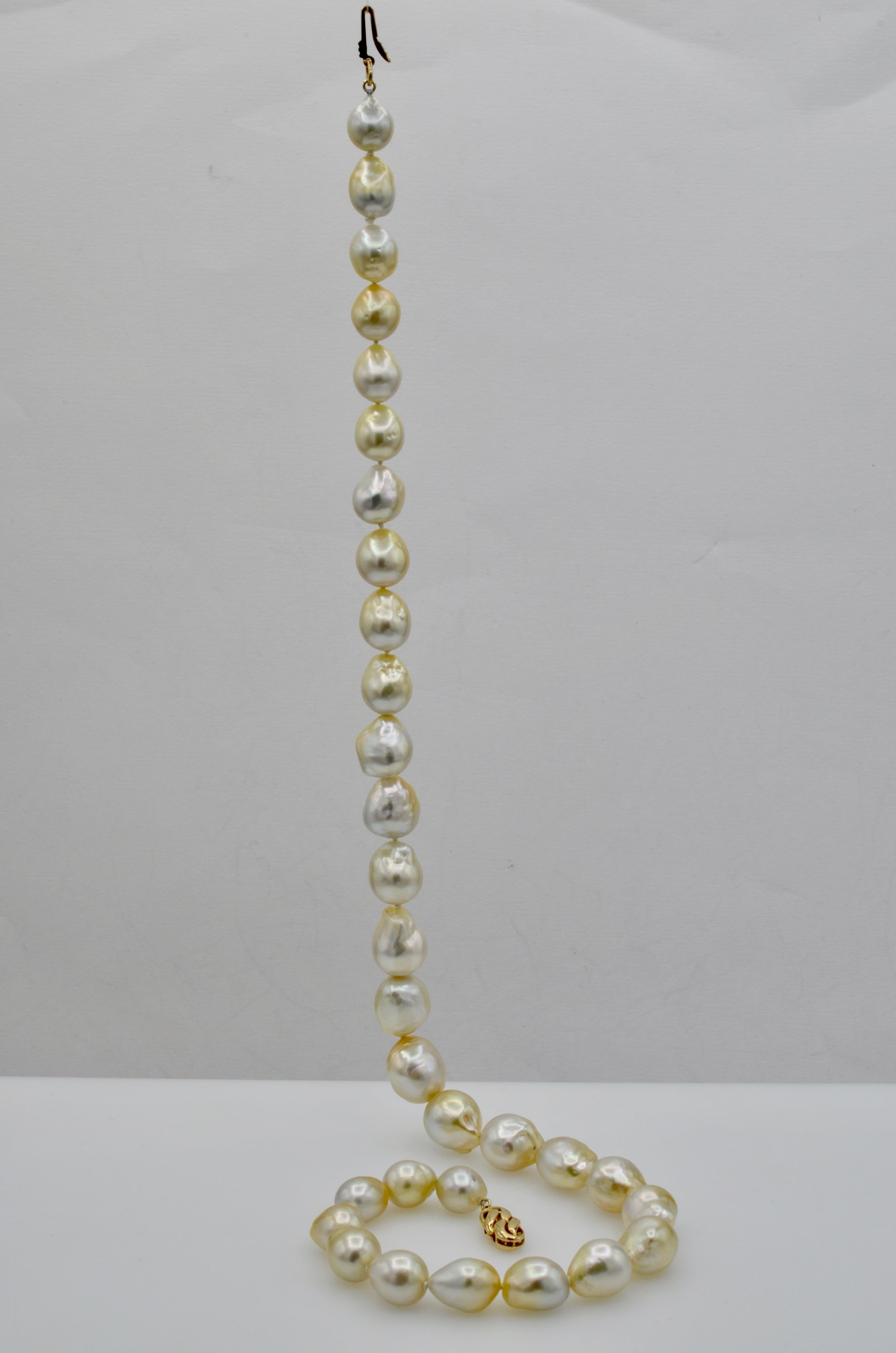 South Sea Pearl White Baroque Necklace 14 Karat Gold 1