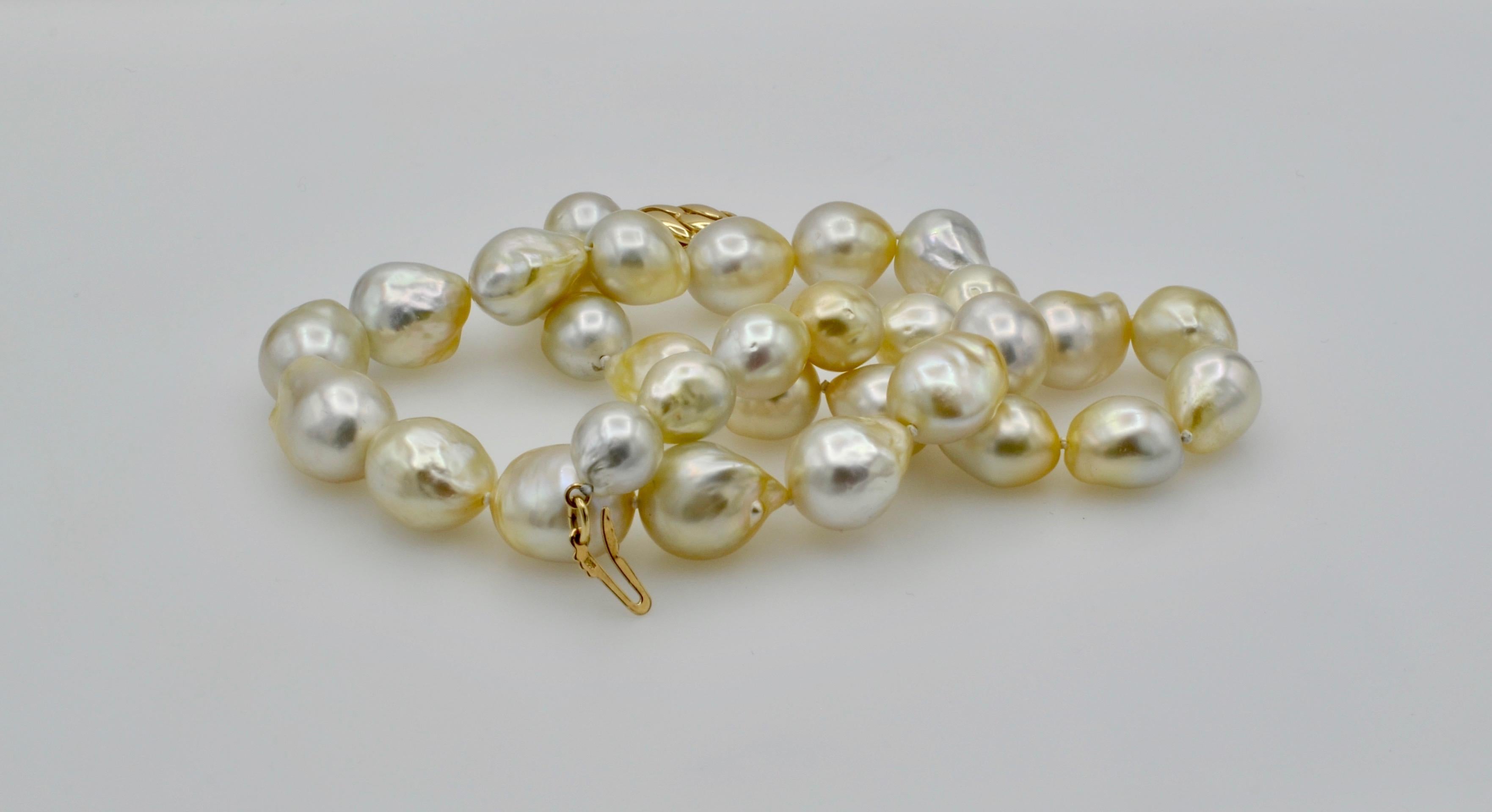 South Sea Pearl White Baroque Necklace 14 Karat Gold 2