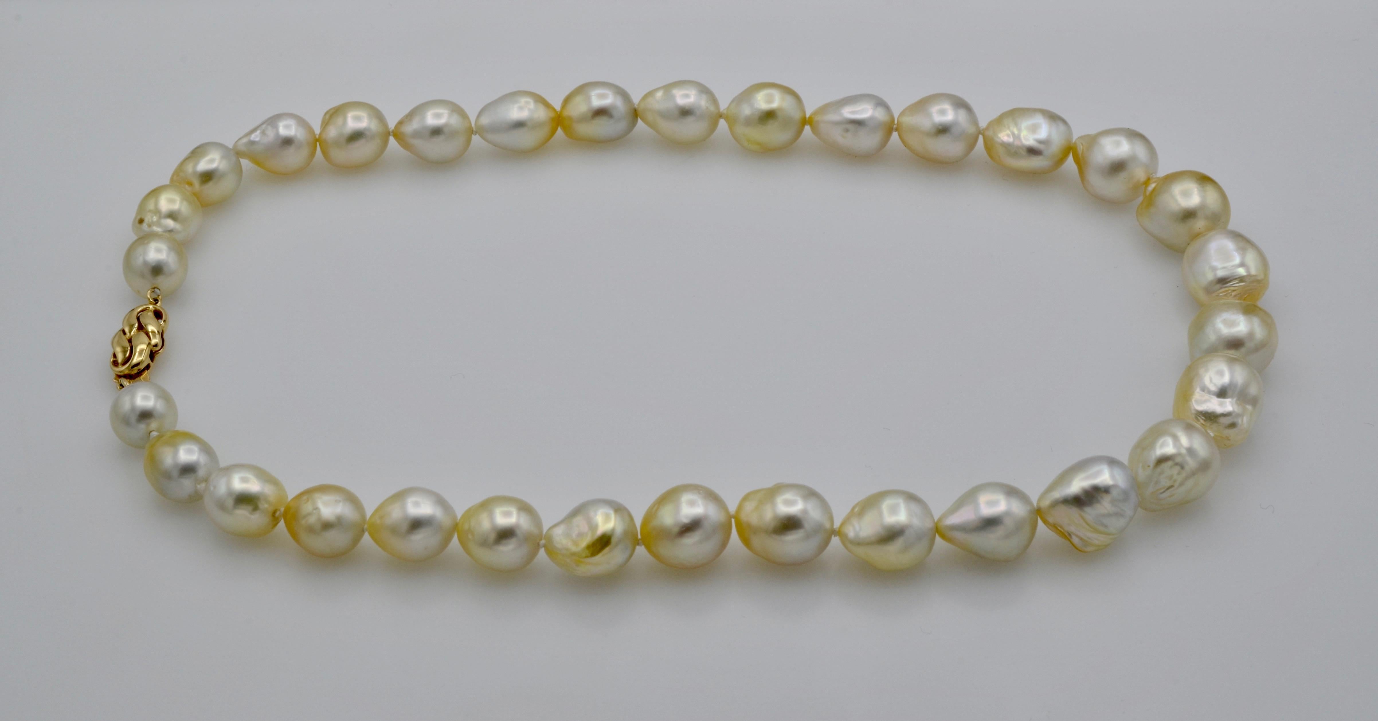 South Sea Pearl White Baroque Necklace 14 Karat Gold 3