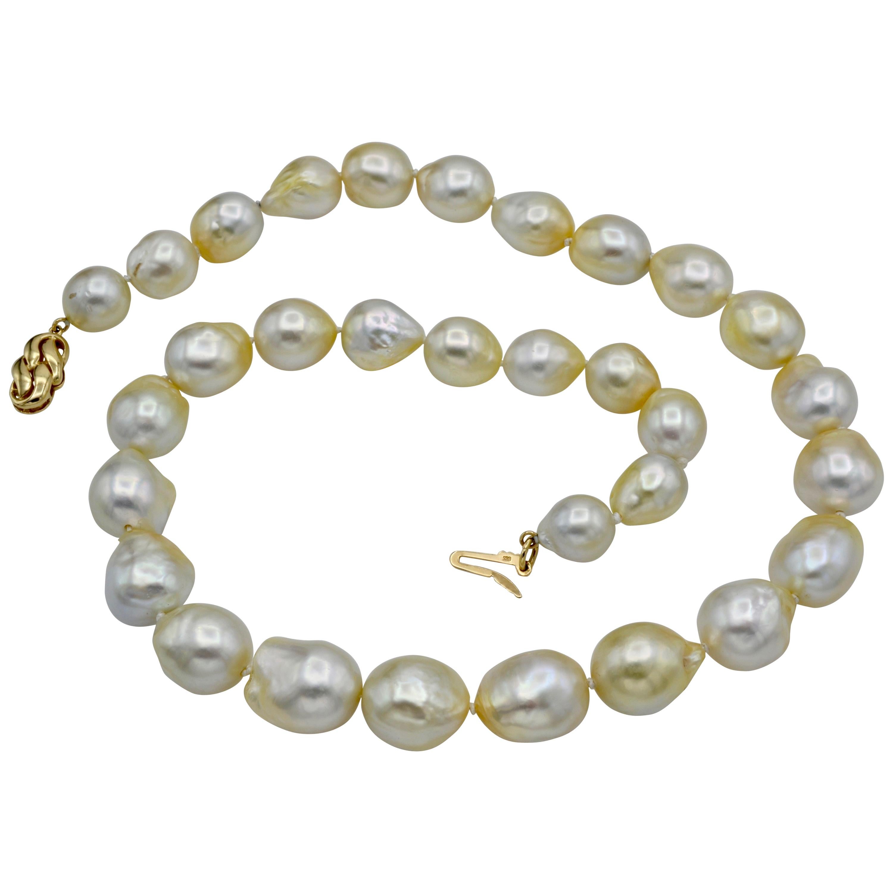 South Sea Pearl White Baroque Necklace 14 Karat Gold