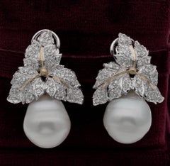 Südsee Barock Perle 3.0 CT Diamant Blatt Einzigartige Ohrringe