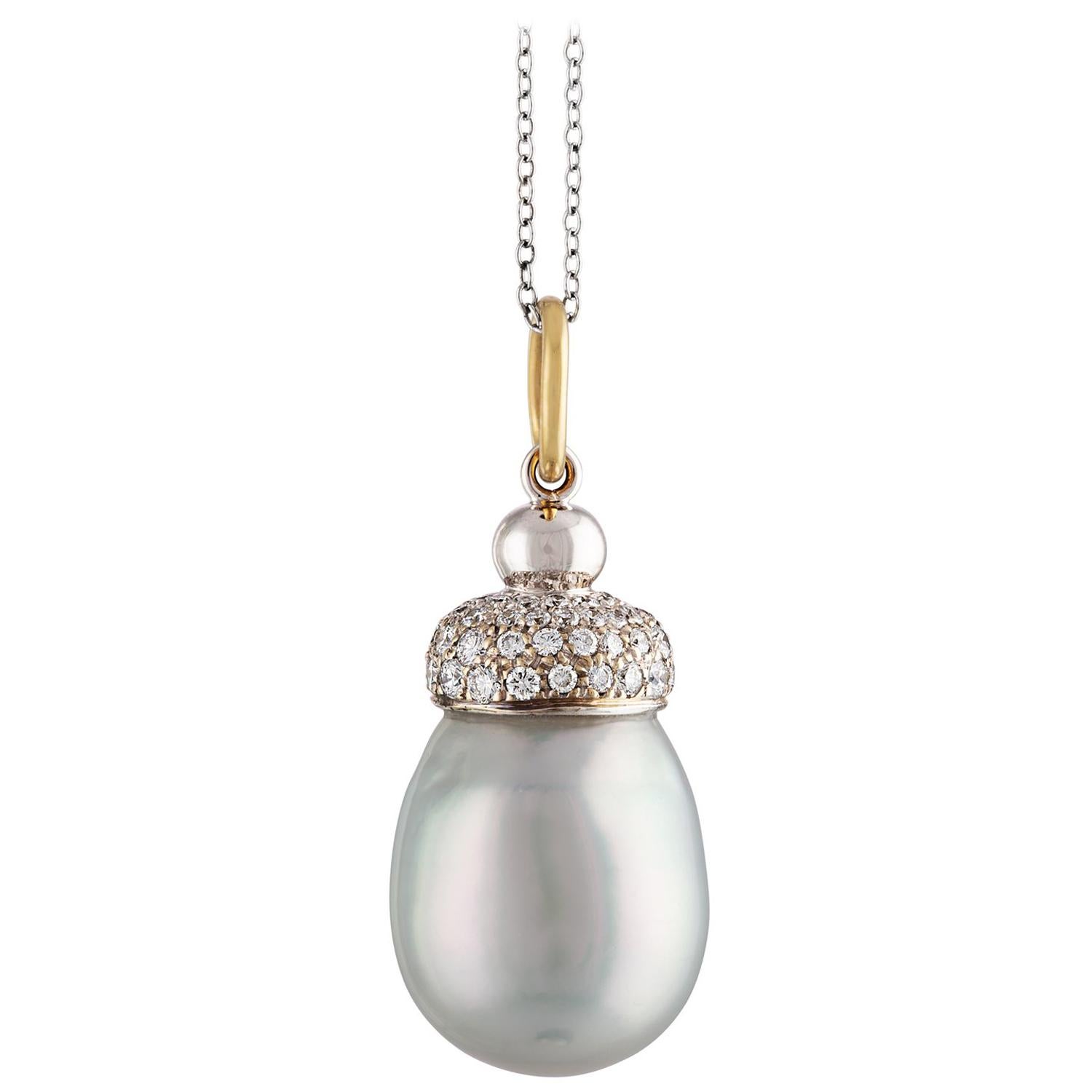 South Sea Baroque Cultured Pearl and Diamond Pendant For Sale