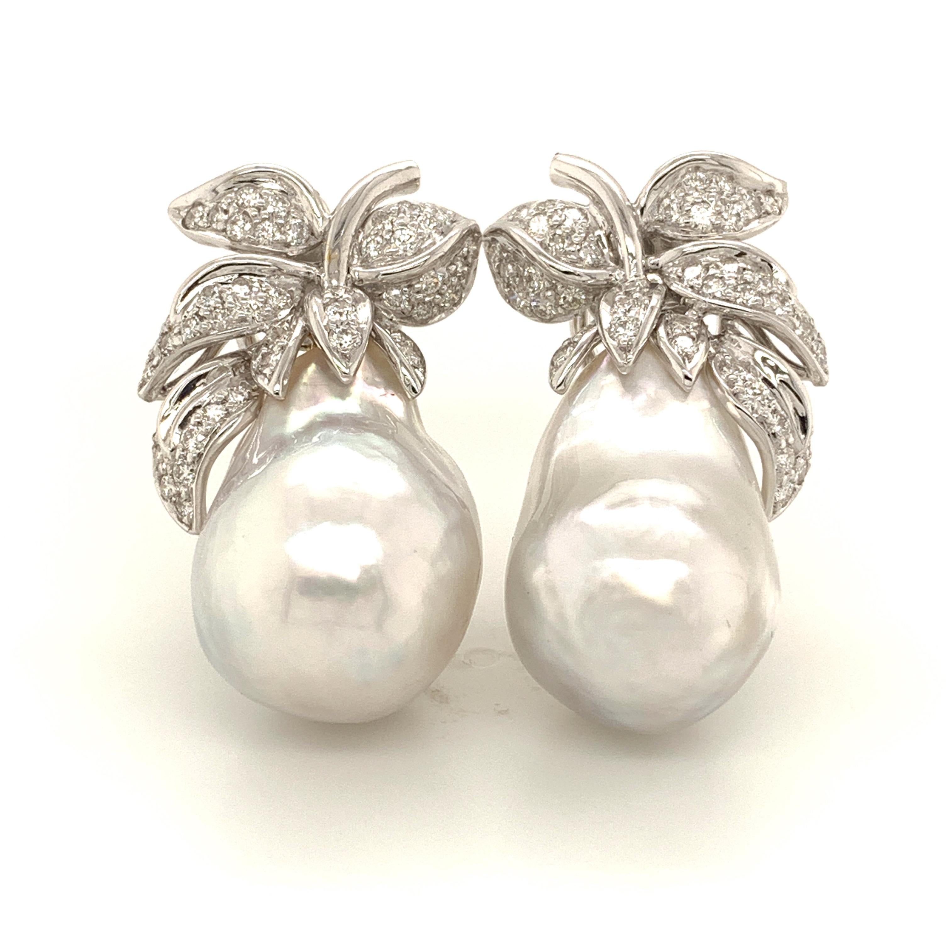 baroque pearl and diamond earrings