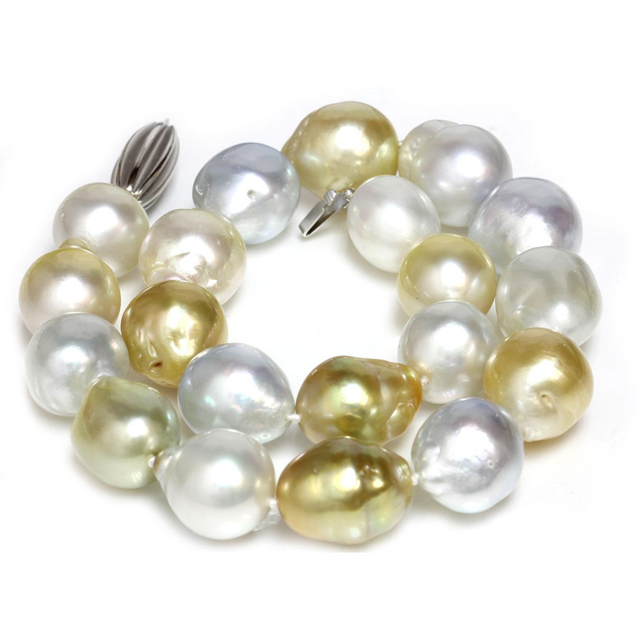 Südsee Barock Perlenkette Multi Color Damen im Angebot