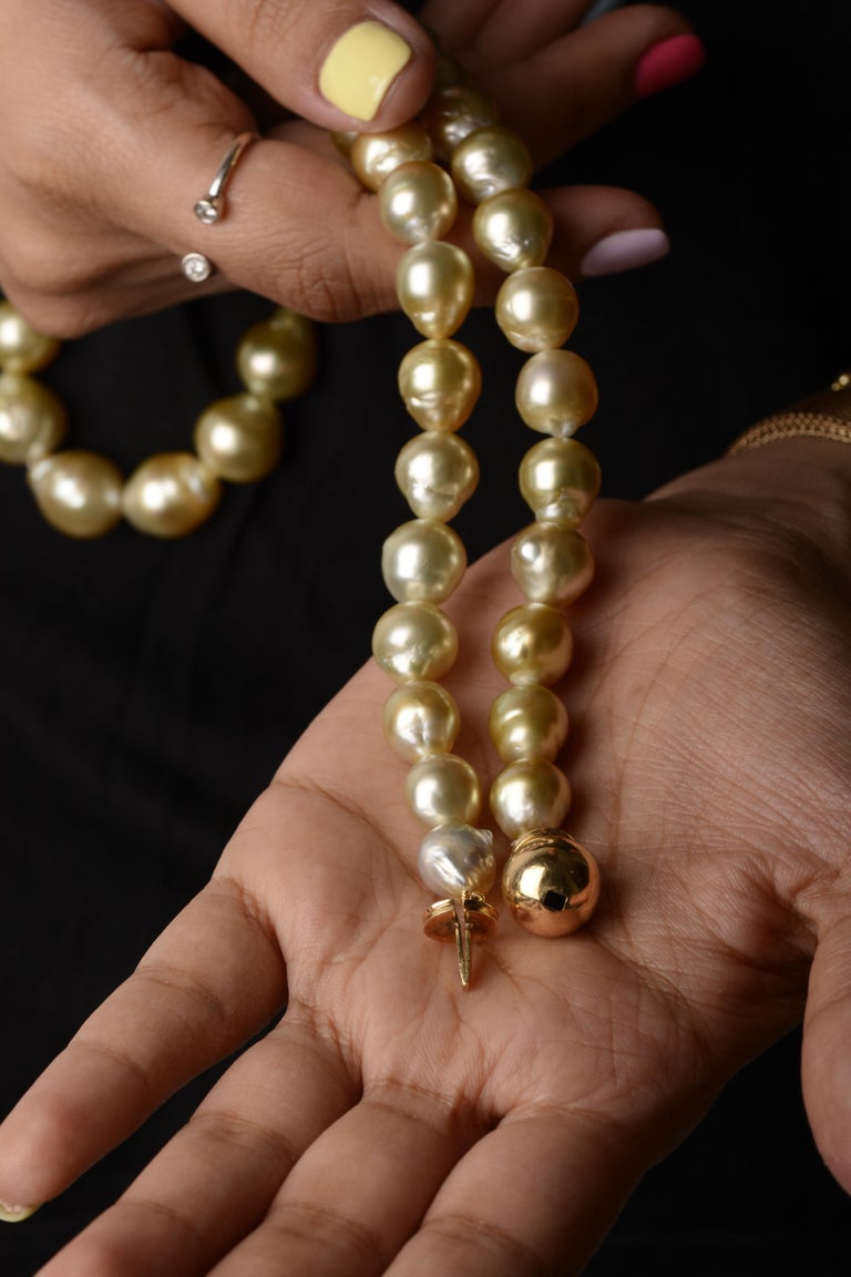 South Sea Baroque Pearl Necklace with an 18 Karat Yellow Gold Ball ...