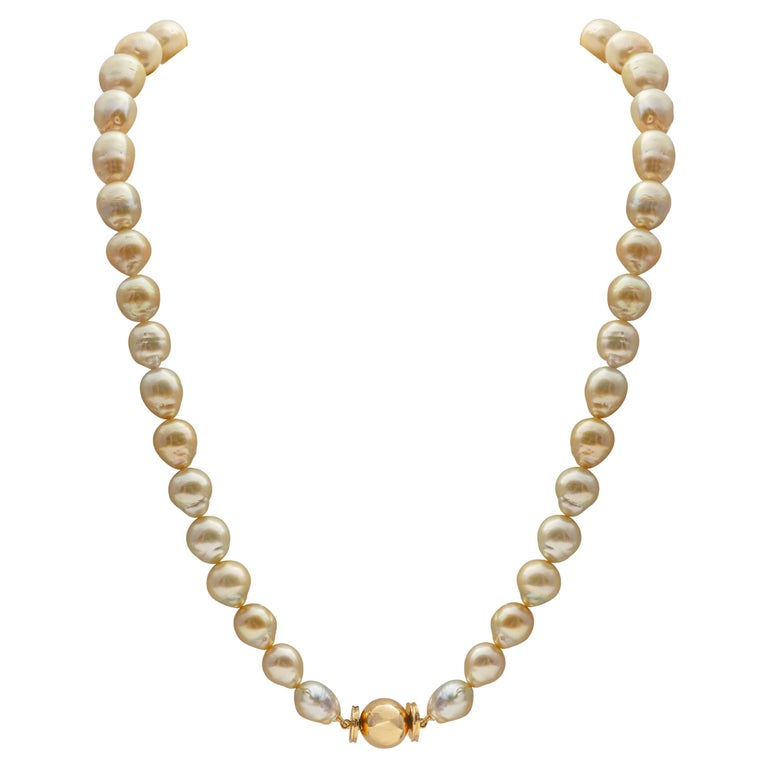South Sea Baroque Pearl Necklace with an 18 Karat Yellow Gold Ball ...