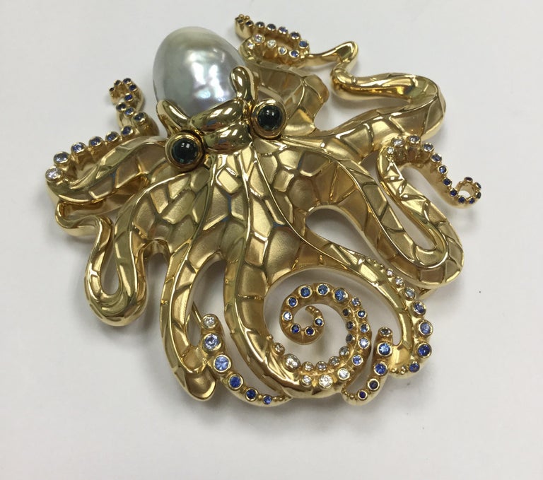 South Sea Baroque Pearl Octopus 18 Karat Yellow Gold Brooch