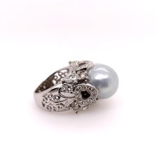 South Sea Baroque Pearl Ring in an Elaborate Chunky Diamond White Gold Setting