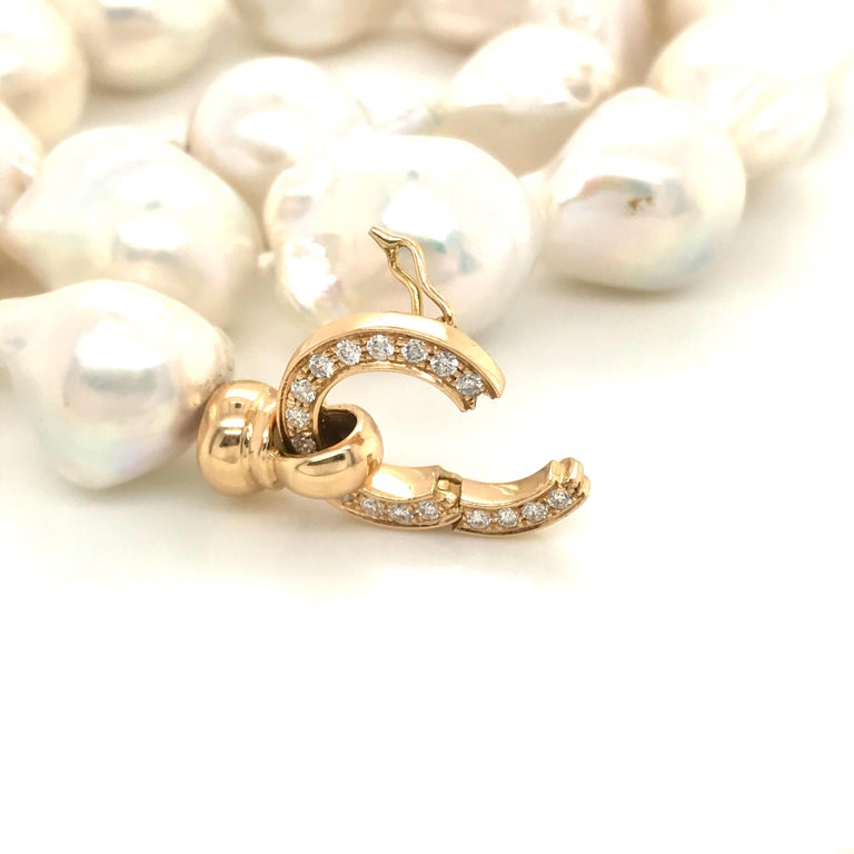 South Sea Baroque Pearl with Yellow Gold and Diamond Necklace at 1stDibs