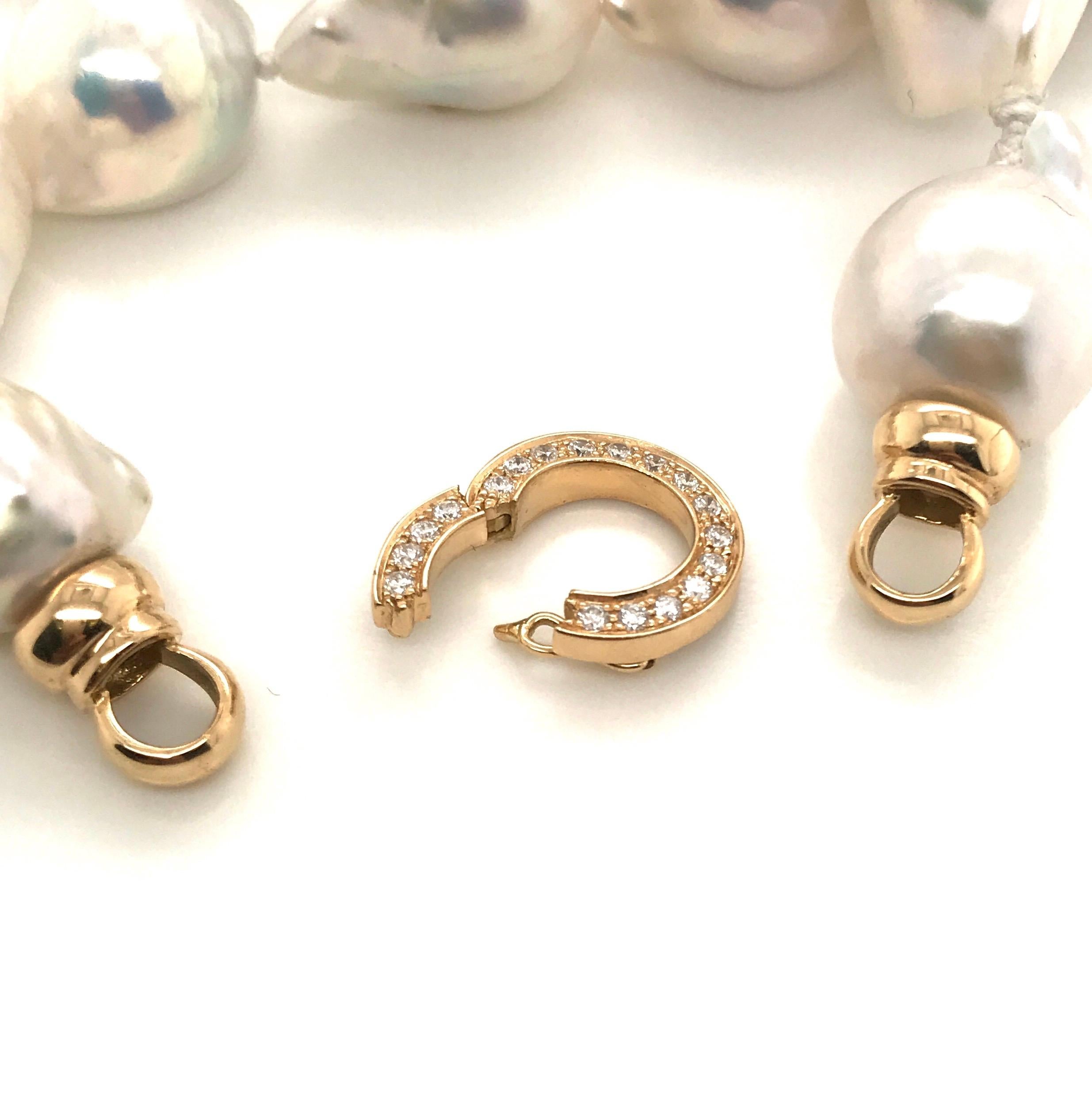 Women's South Sea Baroque Pearl with Yellow Gold and Diamond Necklace