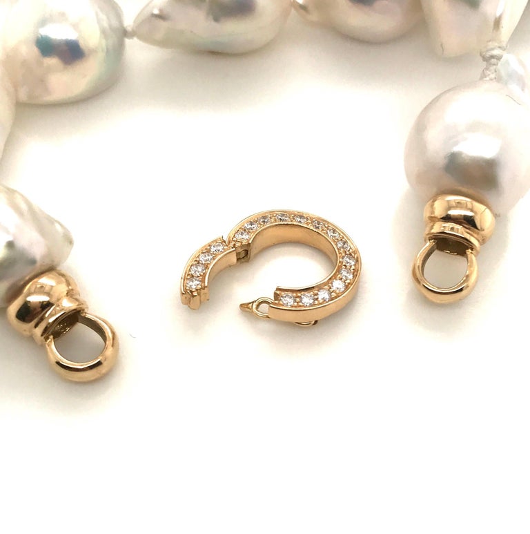 South Sea Baroque Pearl with Yellow Gold and Diamond Necklace at 1stDibs