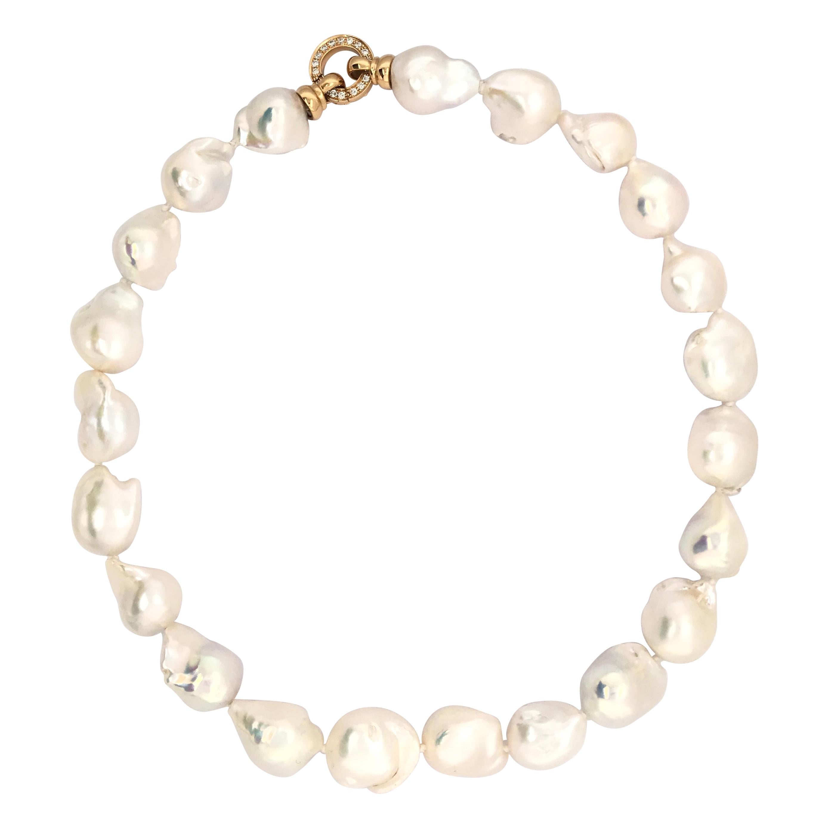 South Sea Baroque Pearl with Yellow Gold and Diamond Necklace