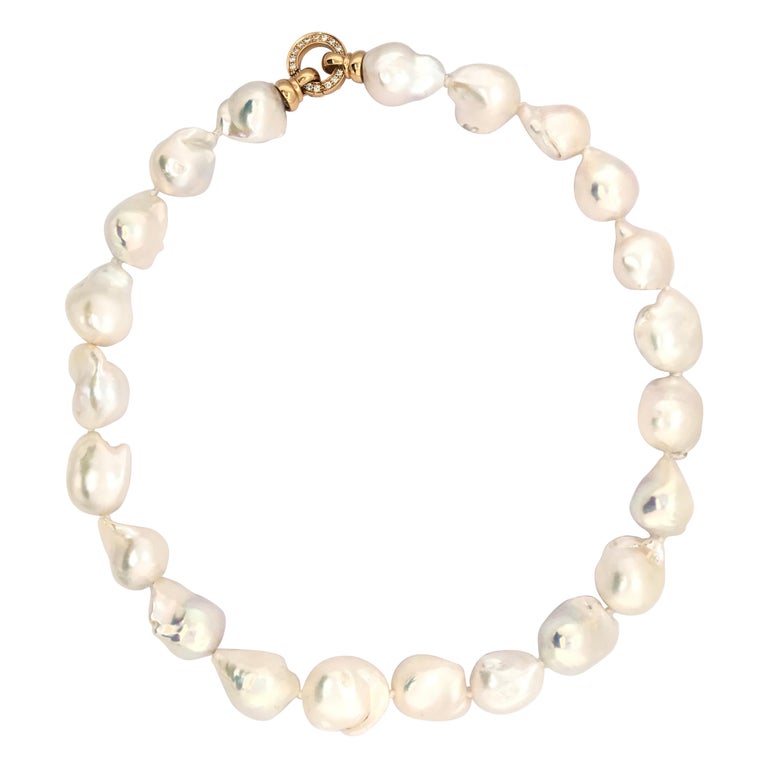 South Sea Baroque Pearl with Yellow Gold and Diamond Necklace at 1stDibs