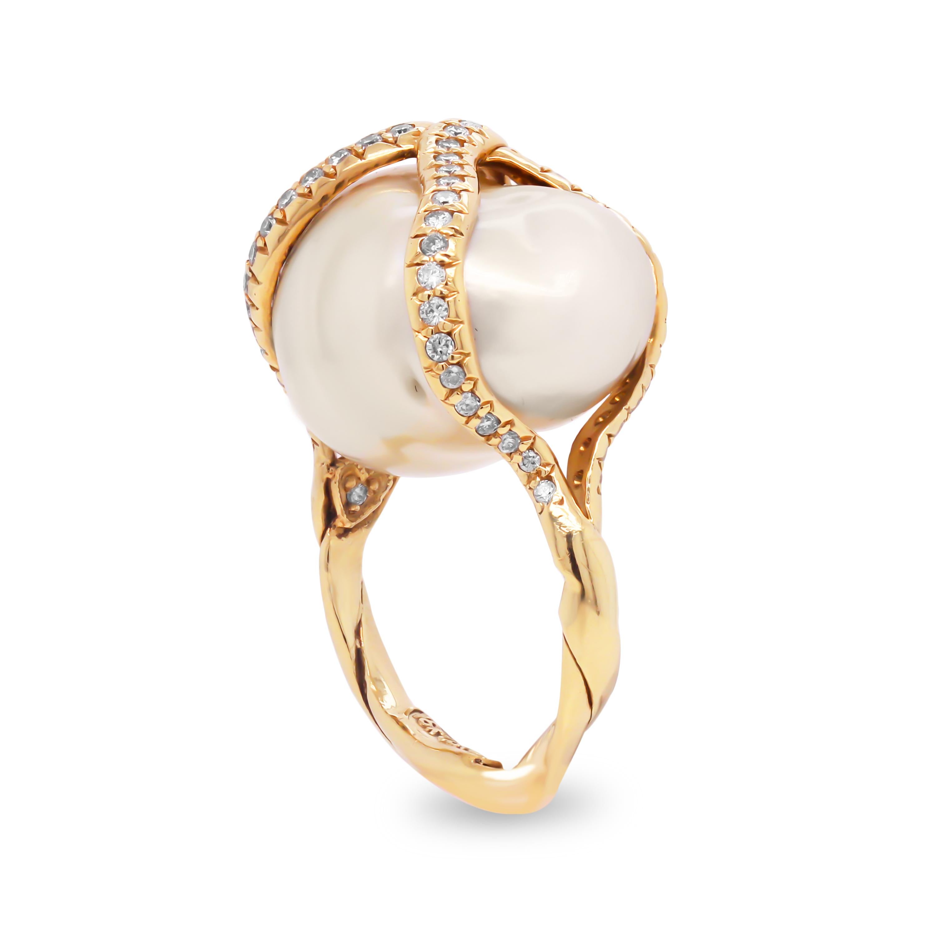 18k Yellow Gold Ring and Diamond Ring with South Sea Baroque Pearl Center by Stambolian

This beautiful ring is a one-of-a-kind by Stambolian and features an 