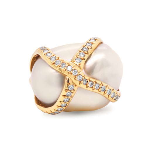 South Sea Baroque Pearl Yellow Gold and Diamond Ring Stambolian For Sale at  1stDibs | white gold diamond ring