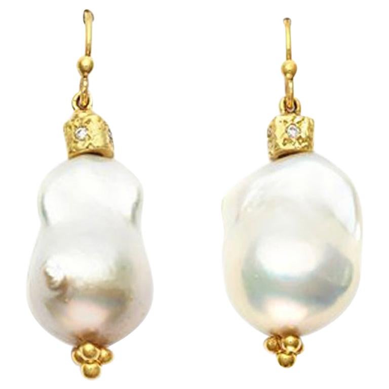 Susan Lister Locke South Sea Baroque Pearls & 18kt Gold Beads Set with Diamonds For Sale