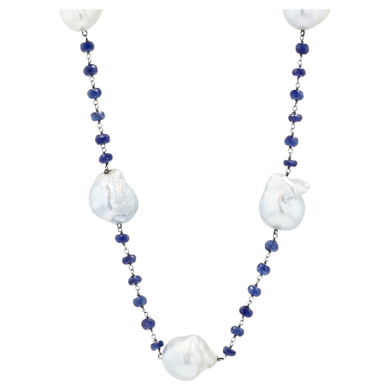 South Sea Baroque Pearls and Sapphire Necklace  For Sale