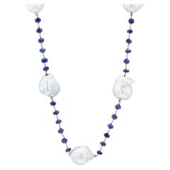 Collier de perles baroques des mers du Sud et saphirs 