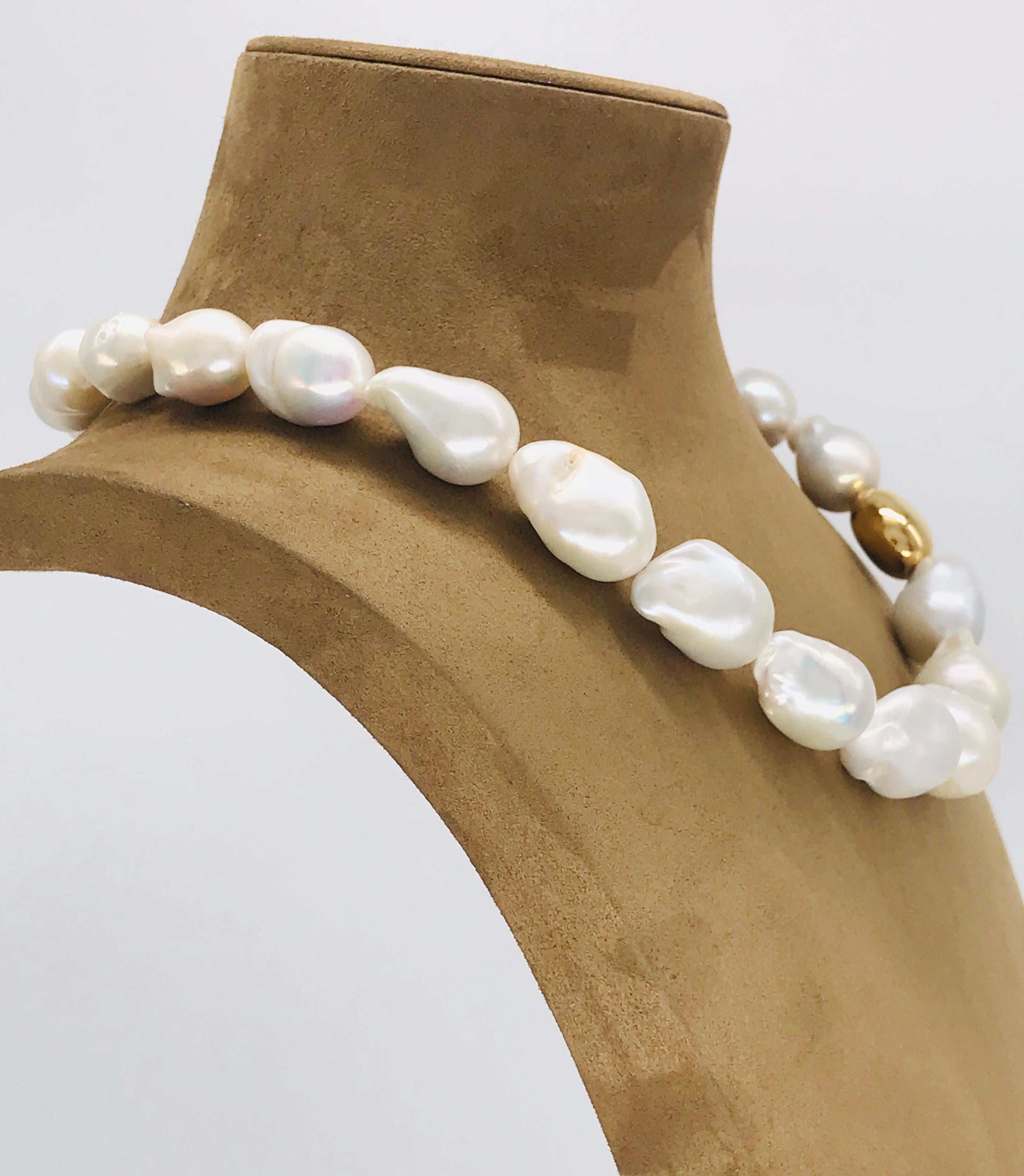 Contemporary South Sea Baroque Pearls Necklaces with Yellow Gold with Bakelite Clasp