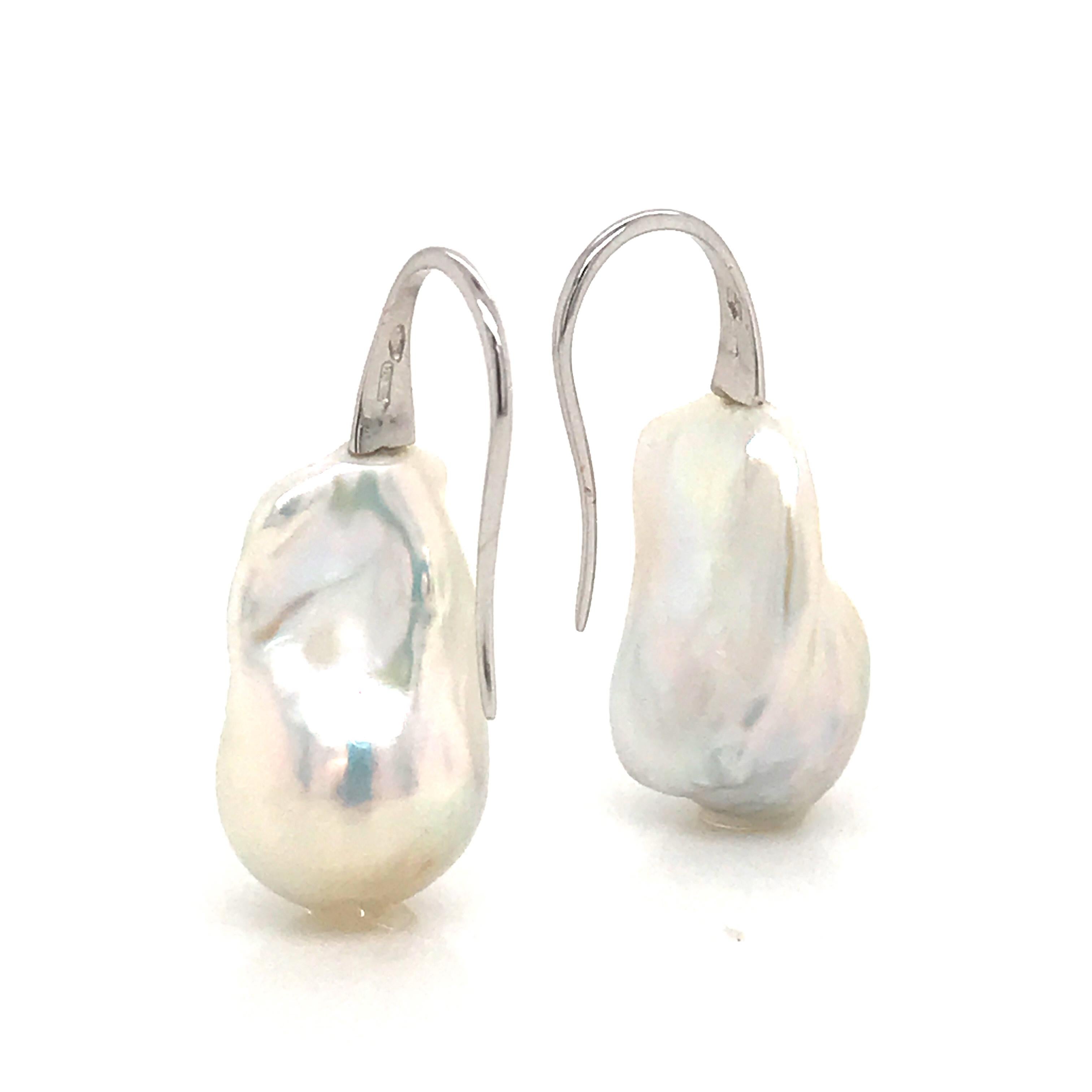 South Sea Baroque White Pearl on White Gold 18 Karat Drop Earrings 5