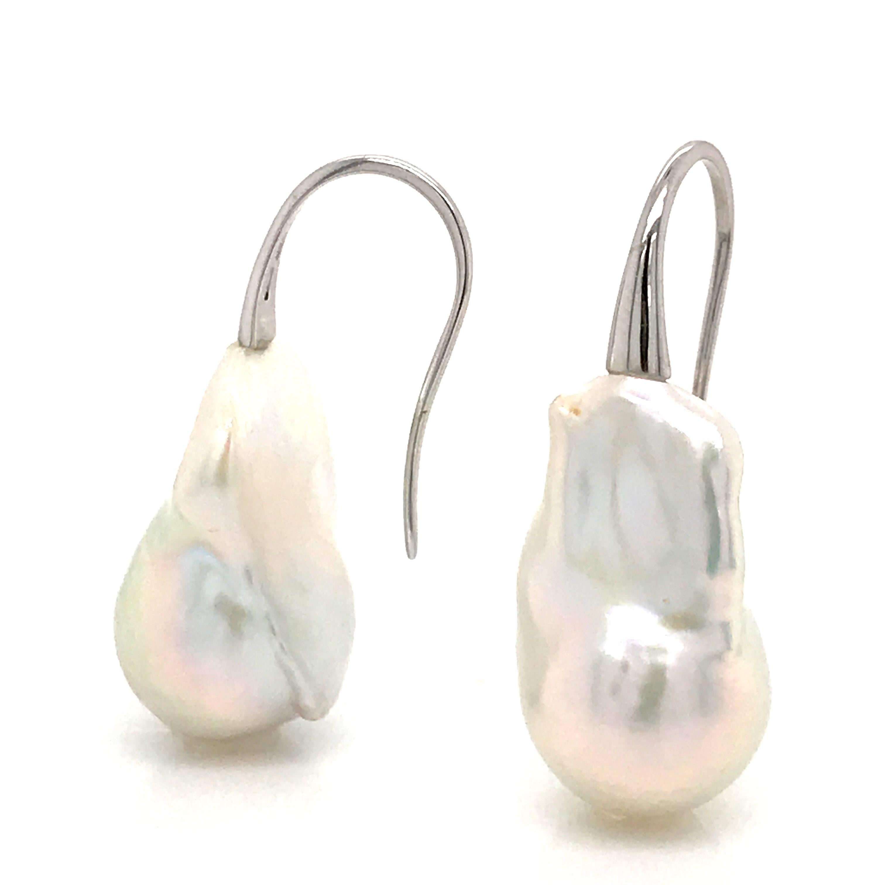 South Sea Baroque White Pearl on White Gold 18 Karat Drop Earrings 6