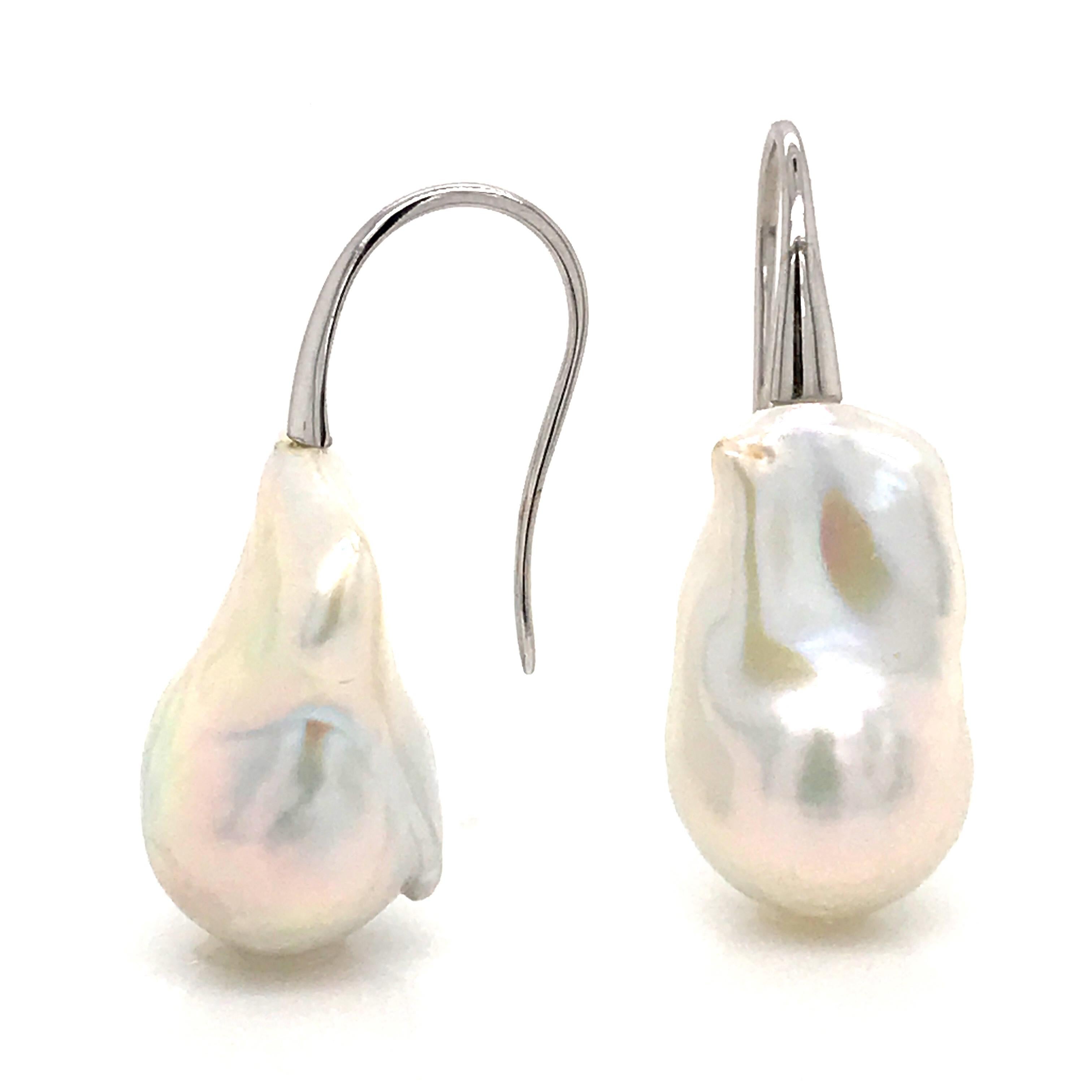 South Sea Baroque White Pearl on White Gold 18 Karat Drop Earrings 7