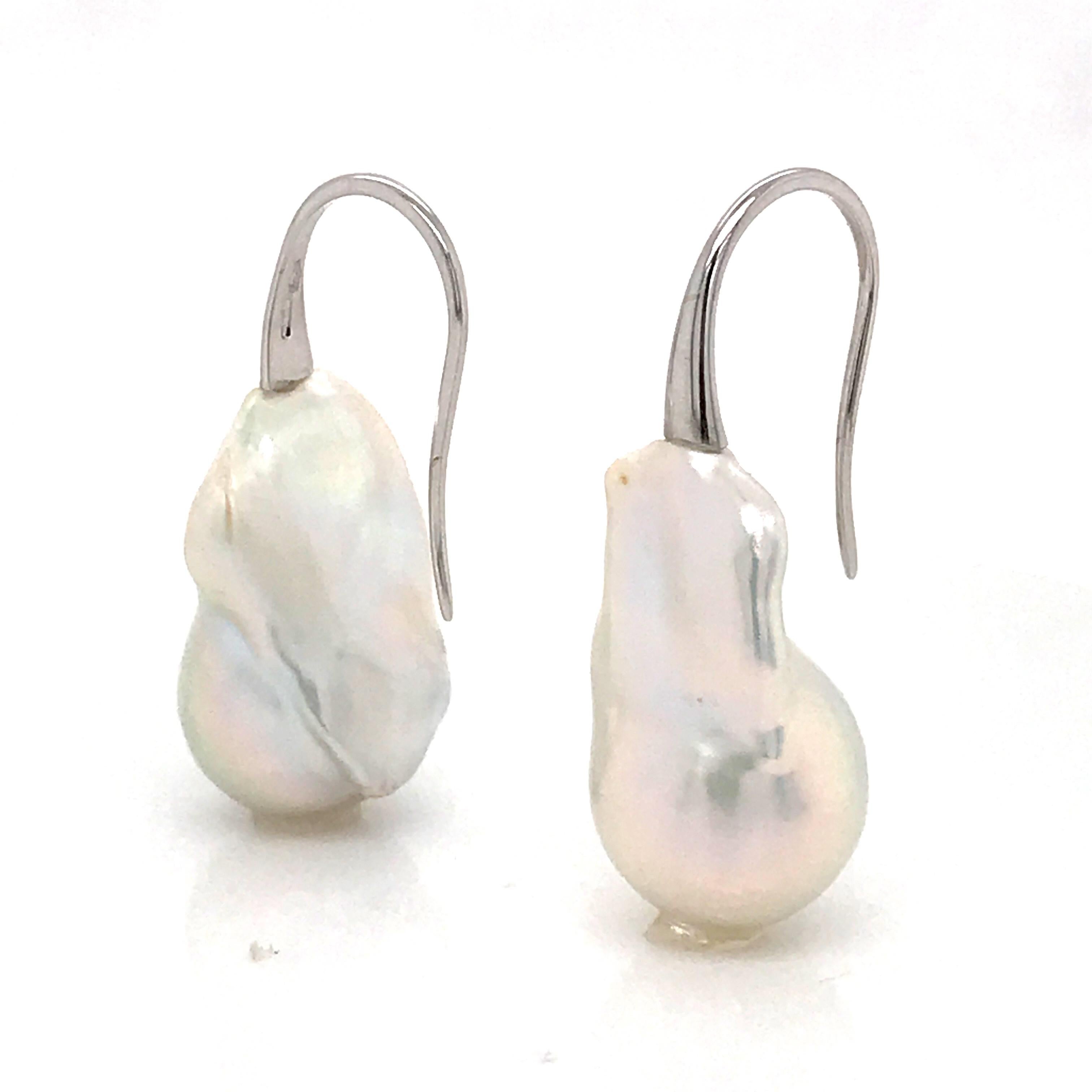 Women's South Sea Baroque White Pearl on White Gold 18 Karat Drop Earrings