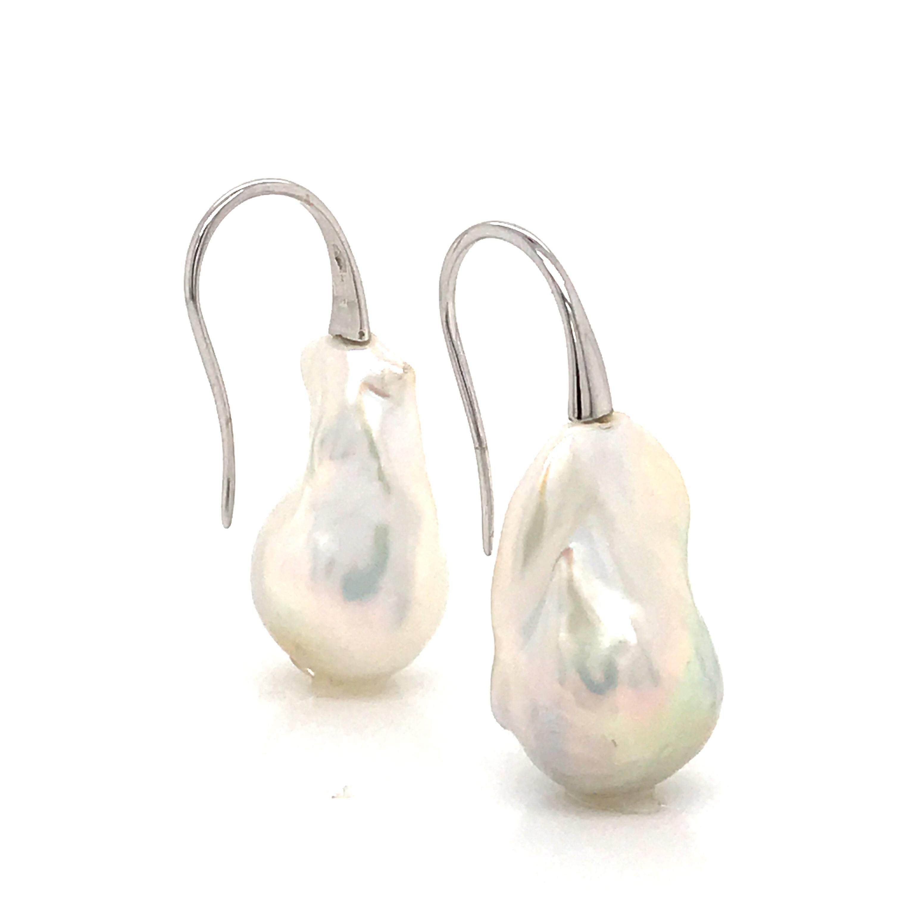 South Sea Baroque White Pearl on White Gold 18 Karat Drop Earrings 3