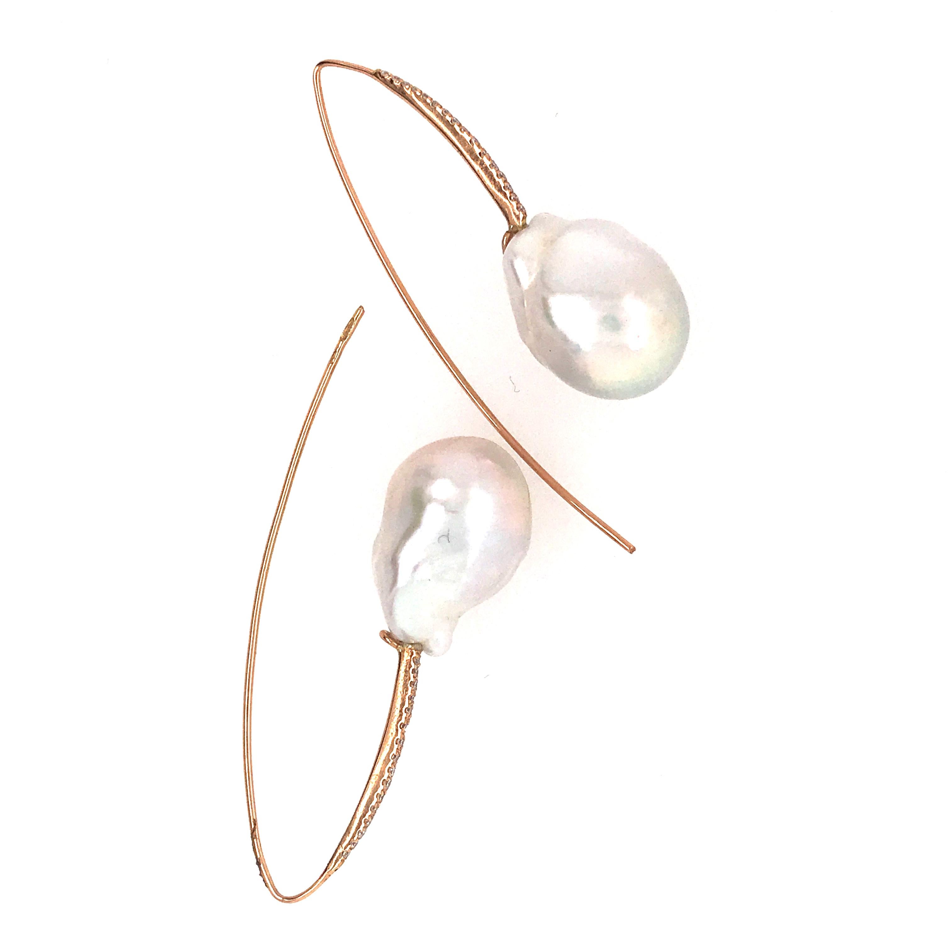 South Sea Baroques Pearls and Diamonds on Pink Gold 18 Karat Modern Earrings In New Condition In Vannes, FR