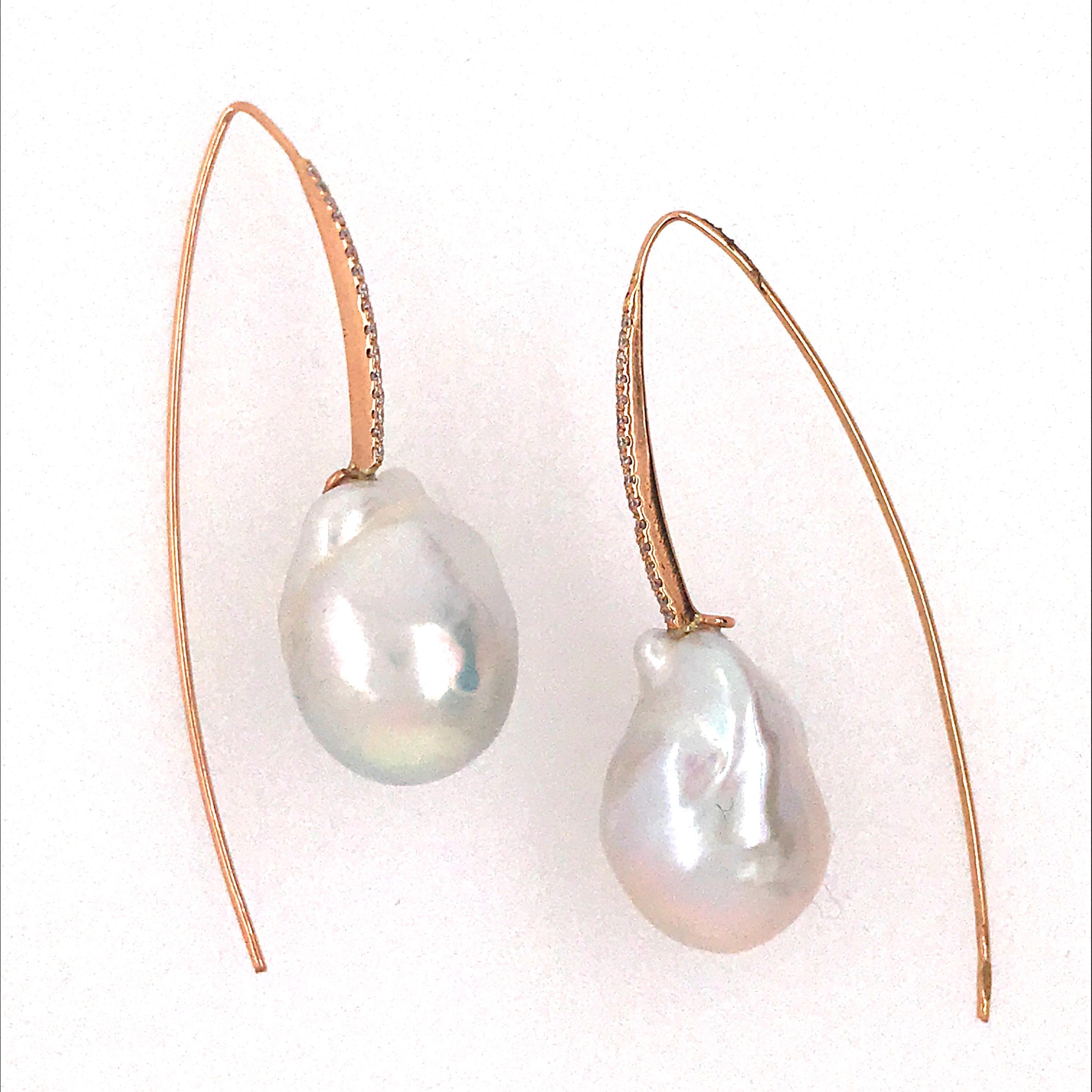 Women's South Sea Baroques Pearls and Diamonds on Pink Gold 18 Karat Modern Earrings