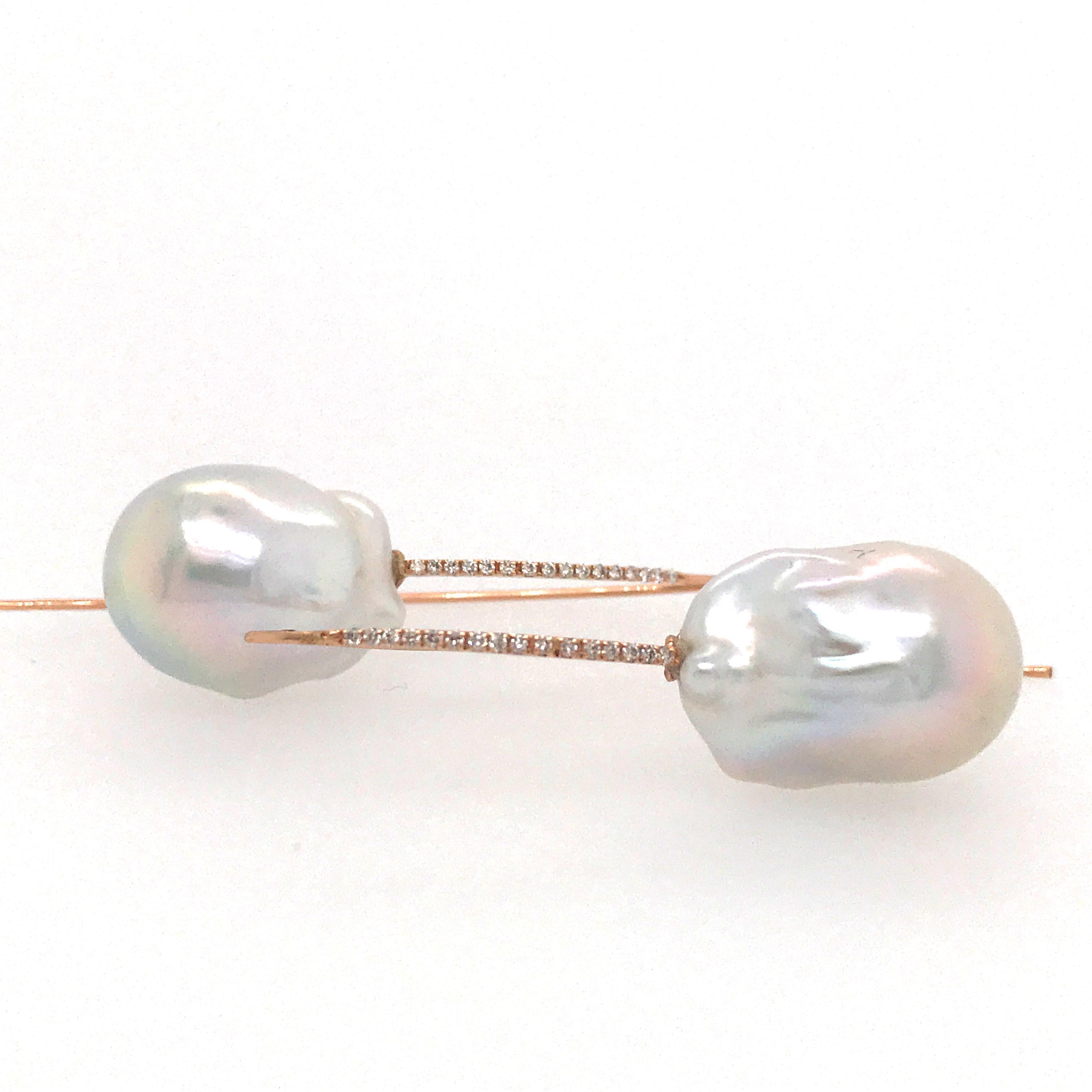 South Sea Baroques Pearls and Diamonds on Pink Gold 18 Karat Modern Earrings 1