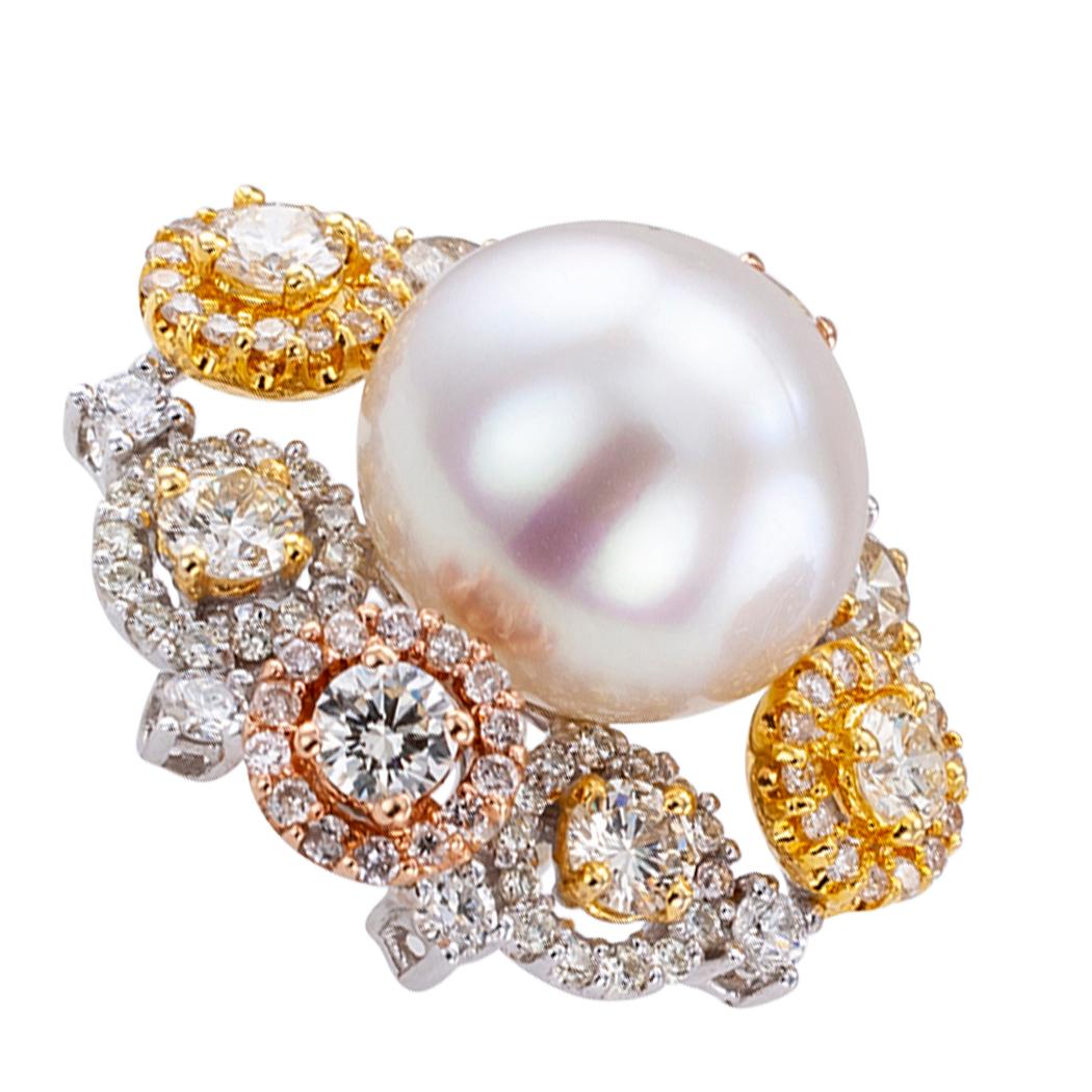 South Sea Button Pearl Diamond Gold Ear Clips 1