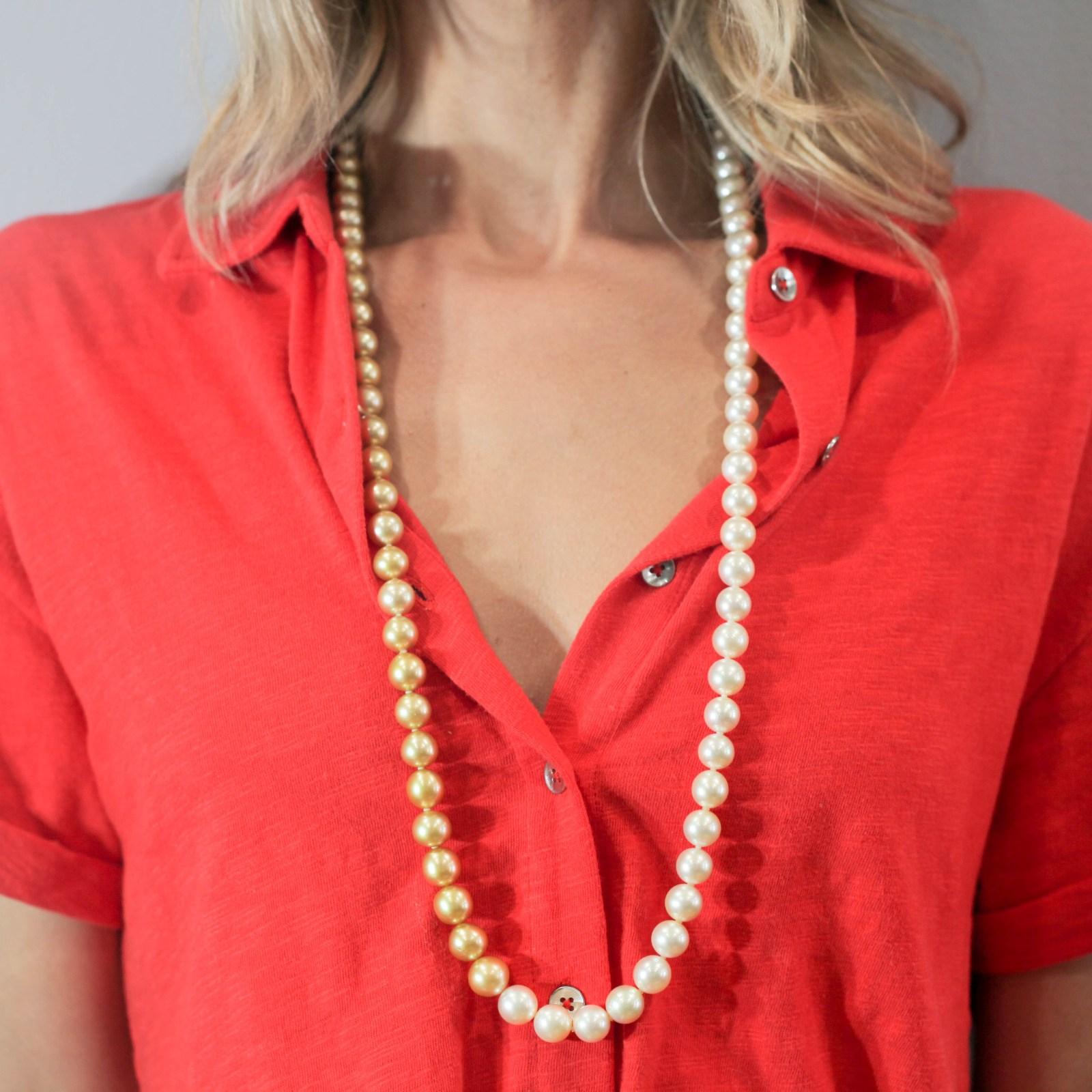 Women's South Sea Champagne and White Pearls Necklace