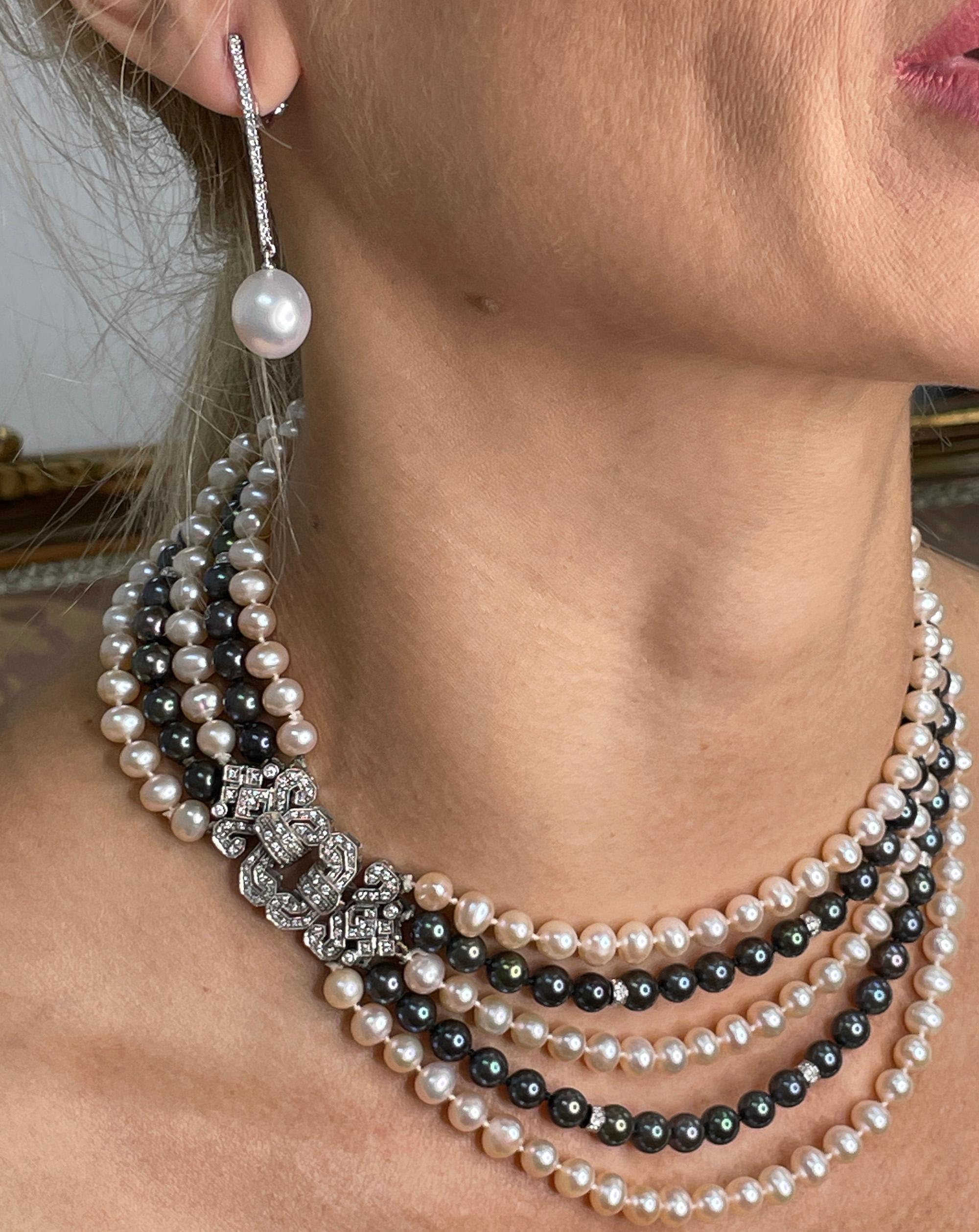 South Sea Cultured Pearl 11.5mm 0.30ctw Diamond Pendant Drop 18KW Gold Earrings For Sale 4