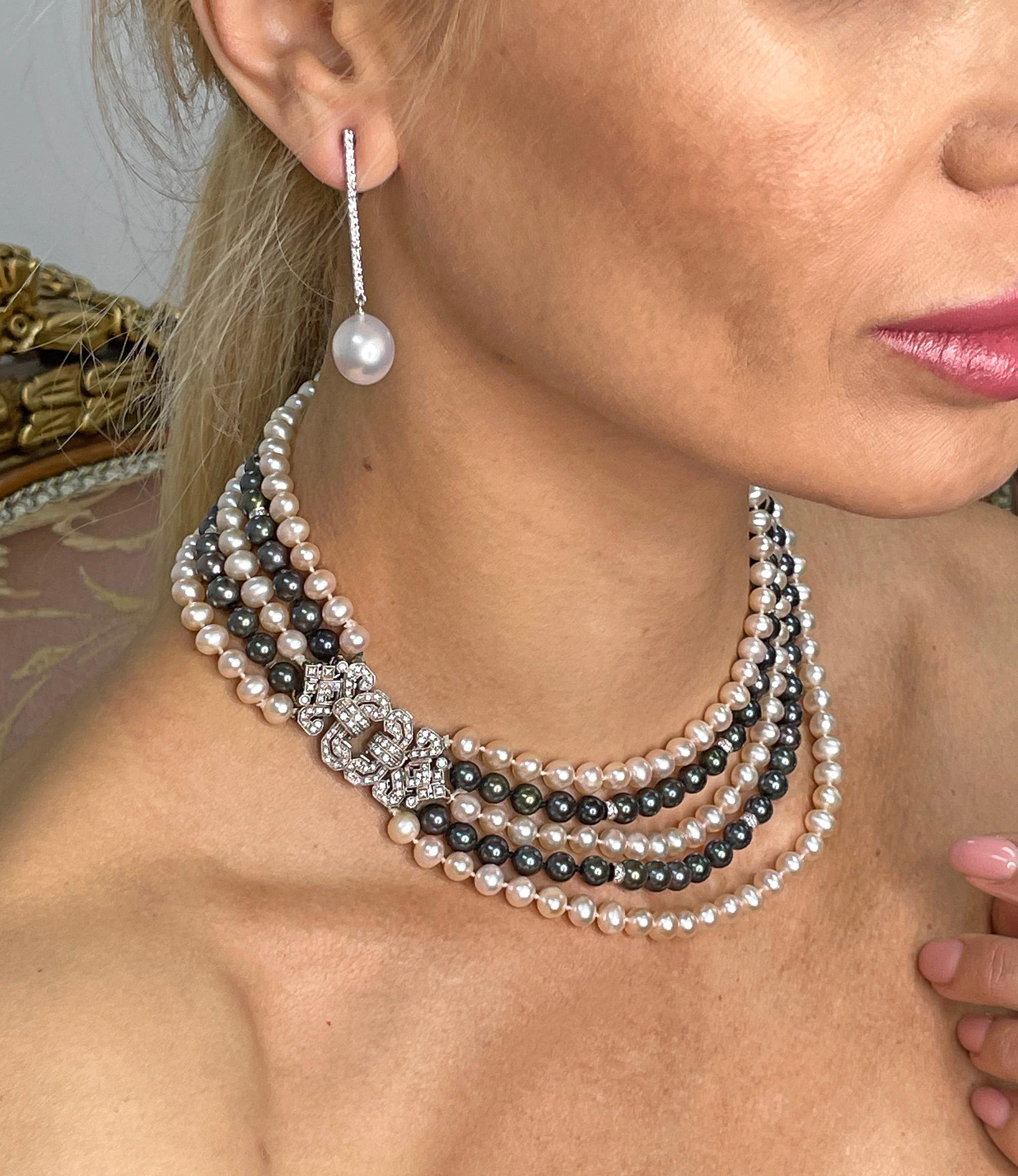 South Sea Cultured Pearl 11.5mm 0.30ctw Diamond Pendant Drop 18KW Gold Earrings For Sale 5