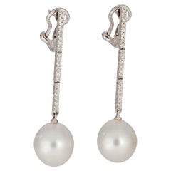 South Sea Cultured Pearl 11.5mm 0.30ctw Diamond Pendant Drop 18KW Gold Earrings